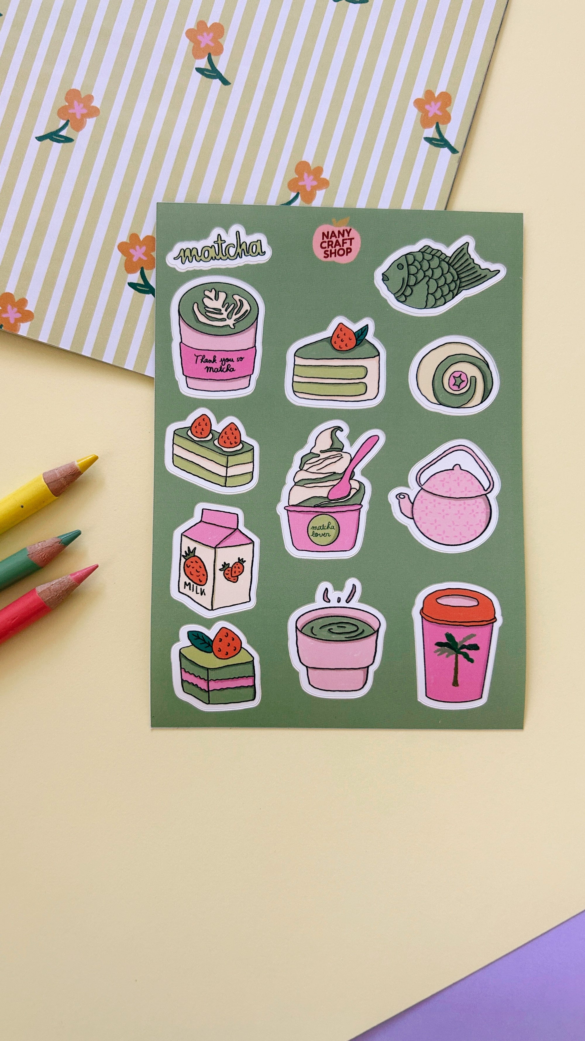 Planche stickers matcha A6 🍵