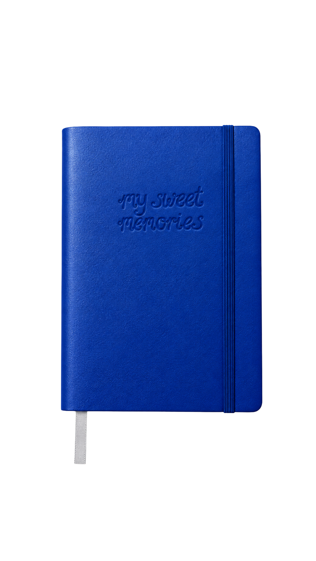 Carnet bleu cobalt à couverture rigide avec élastique vertical et marque page en ruban gris pour journaling par Nany Craft Shop dans tous les produits