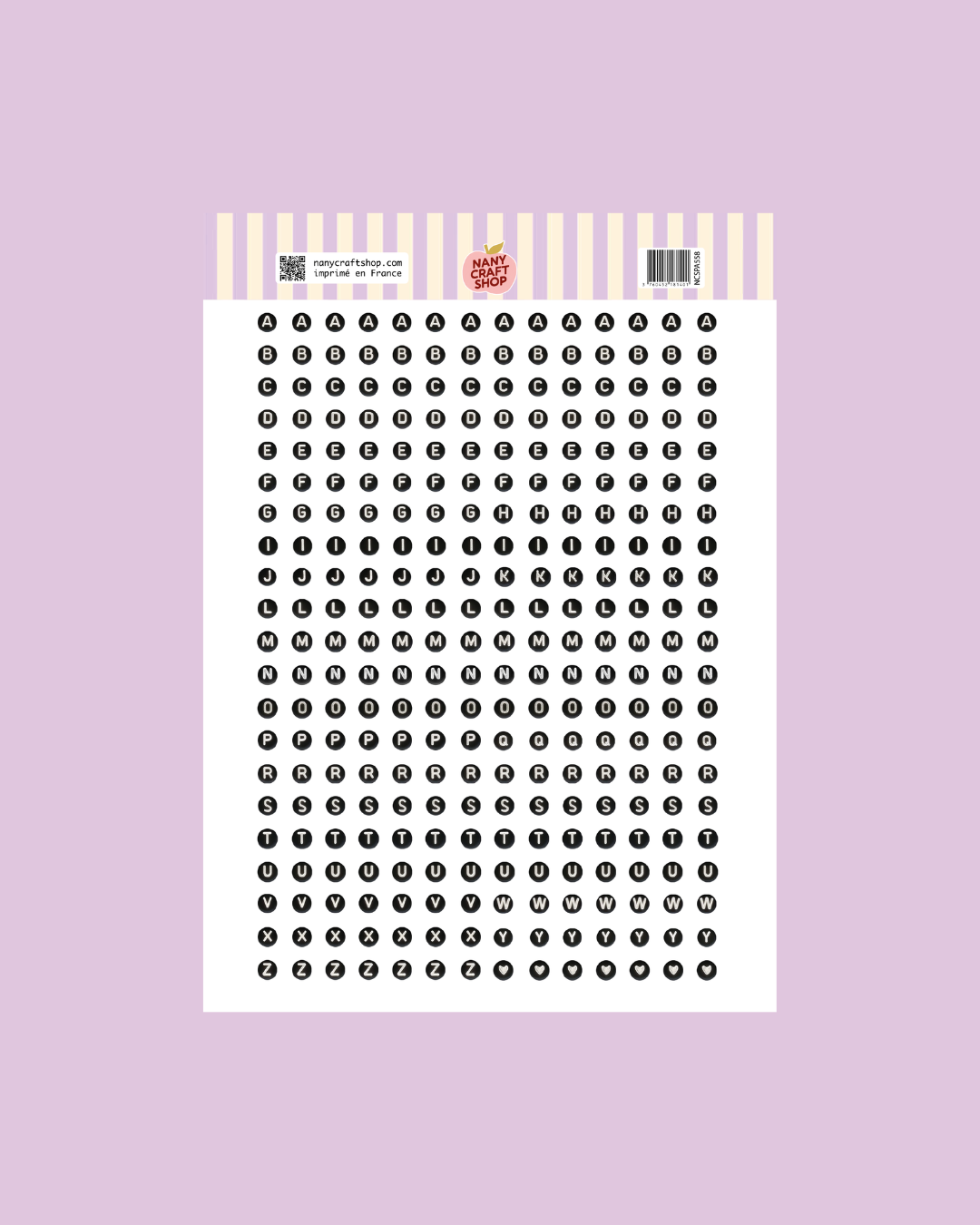 Planche sticker A5 alphabet perles