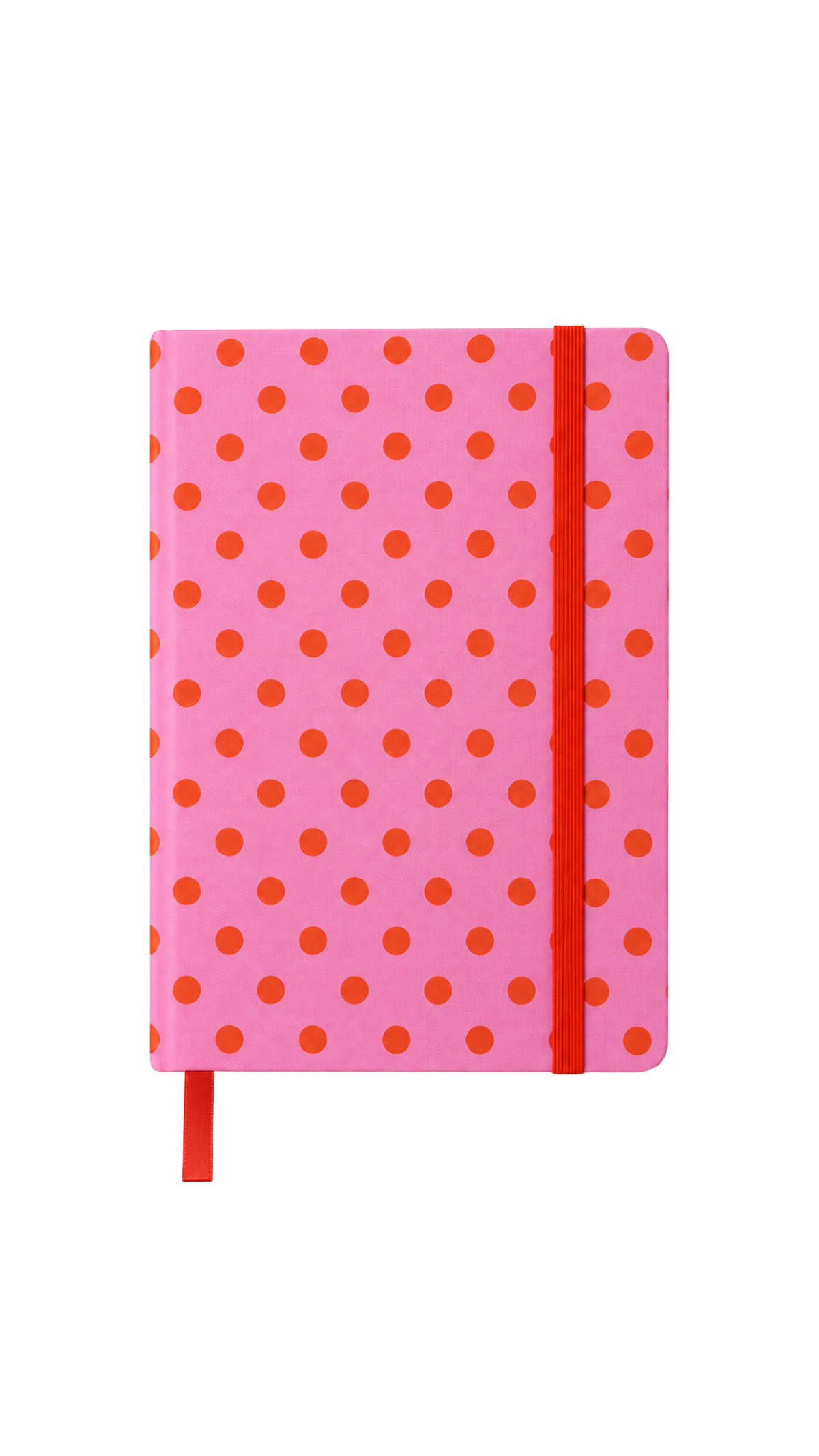 Carnet rose à pois orange avec élastique rouge et ruban marque page assorti pour le journaling par Nany Craft Shop
