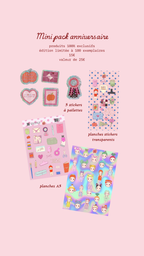 Mini coffret anniversaire contenant planches de stickers et autocollants pailletés