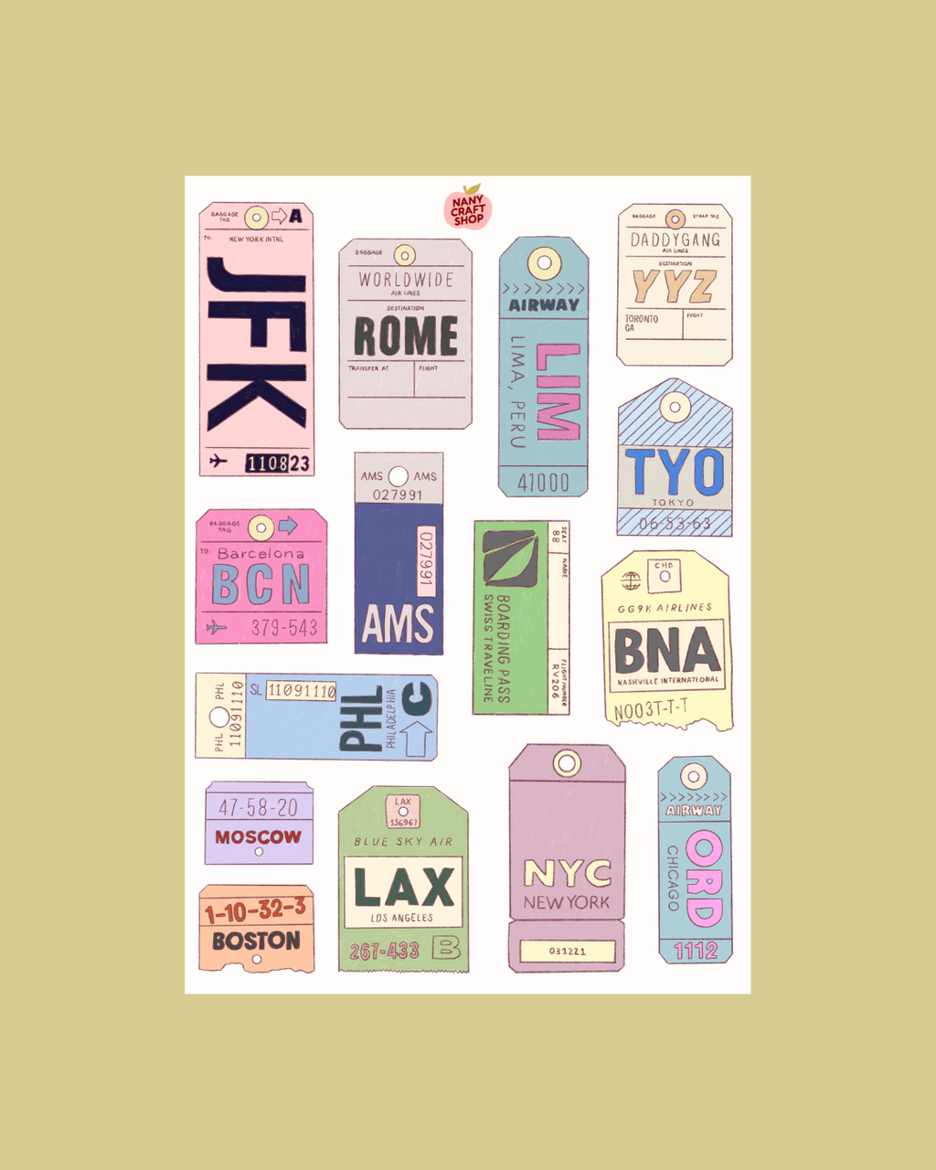 Planche stickers A5 Tickets d'avion