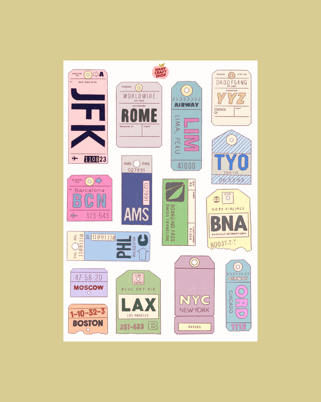 Planche stickers A5 Tickets d'avion
