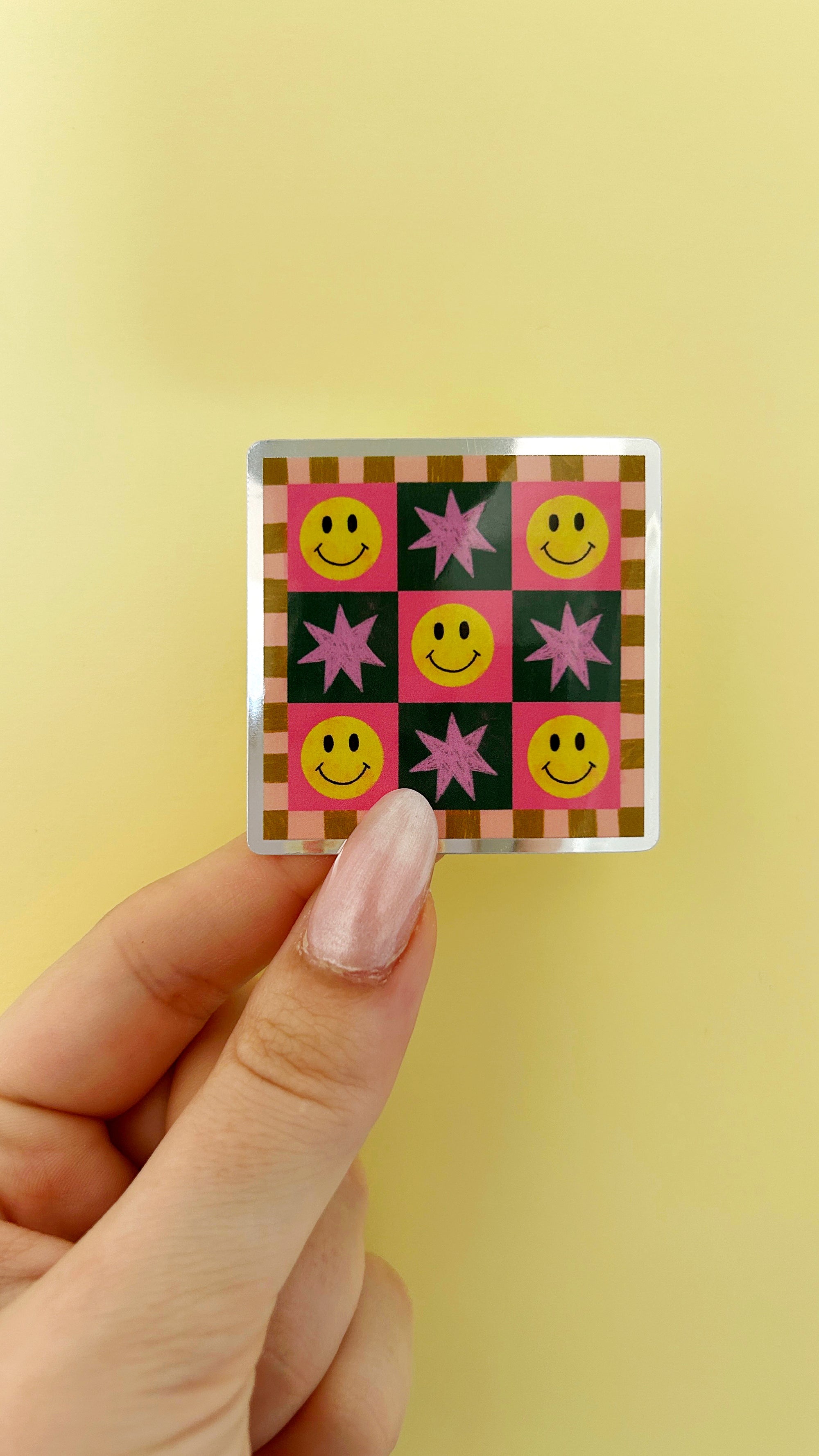 Metallic Smiley and Stars Sticker