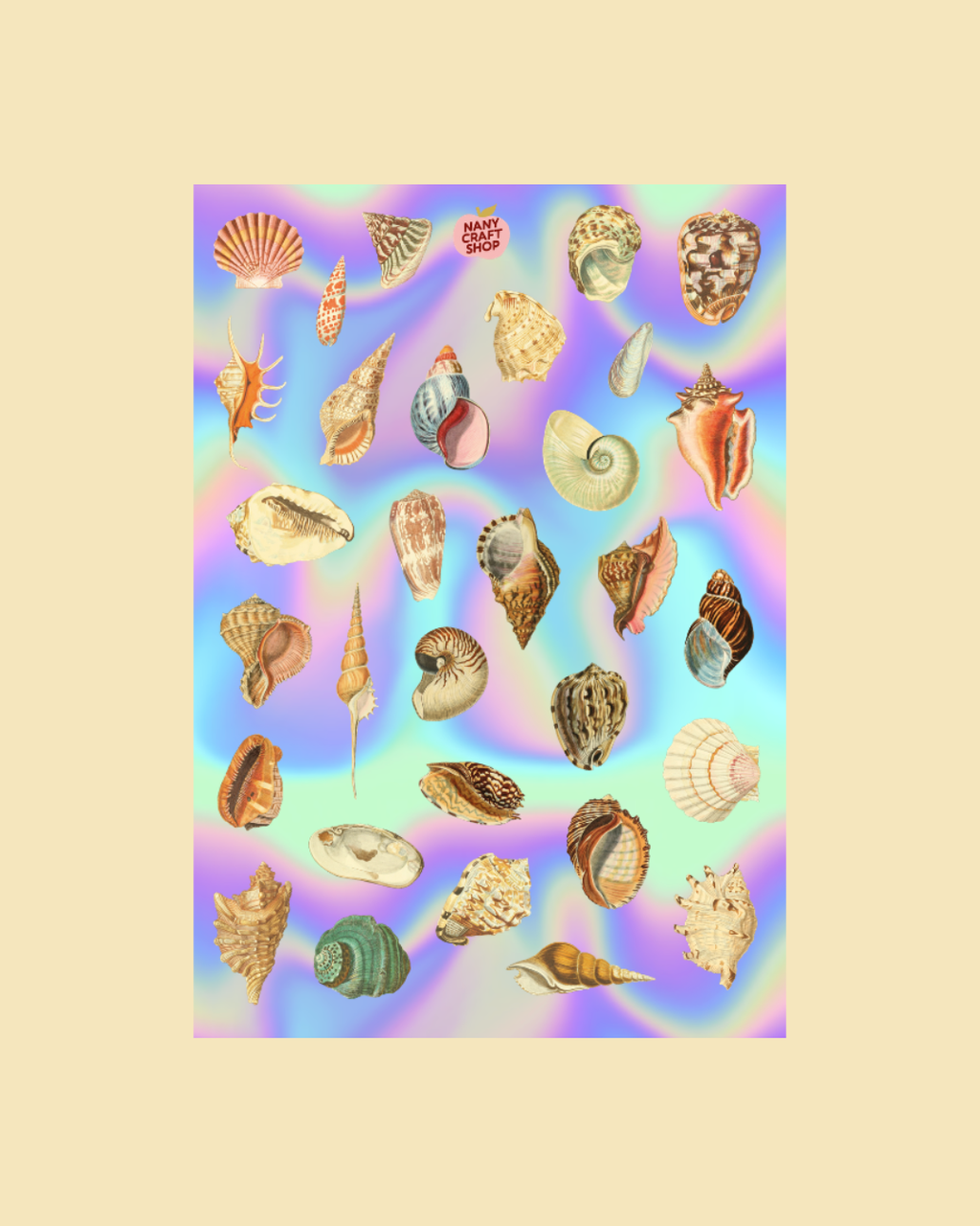 Planche stickers A5 Coquillages Holographiques