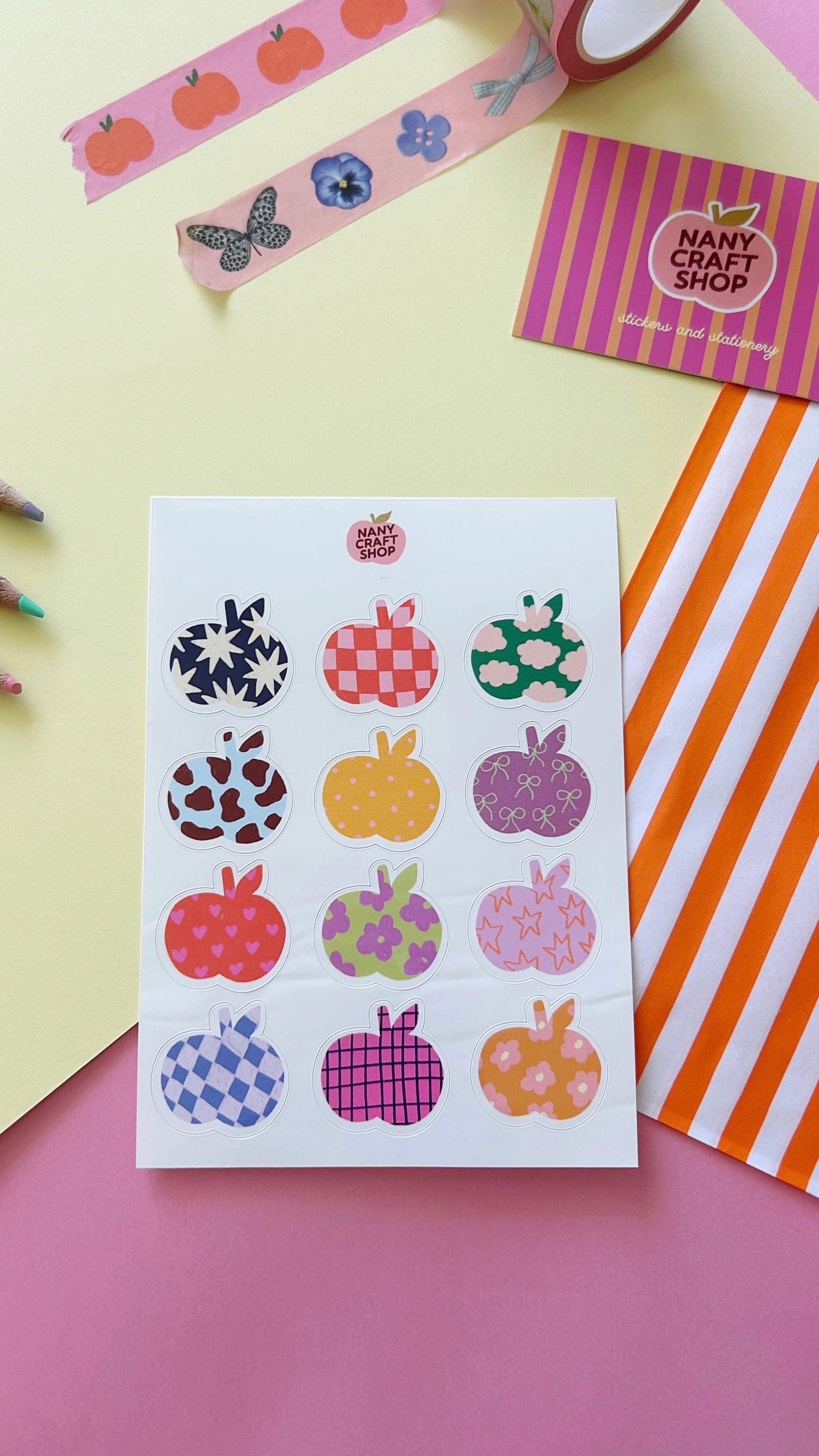 A6 apple pattern sticker sheet