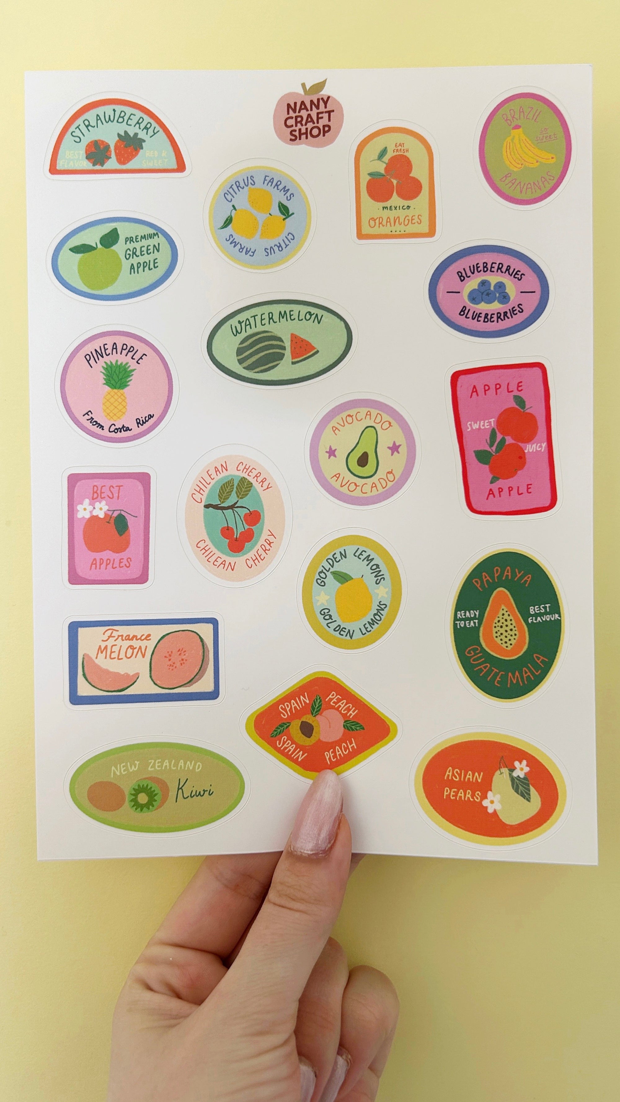 Planche stickers étiquettes fruits A5 🍊