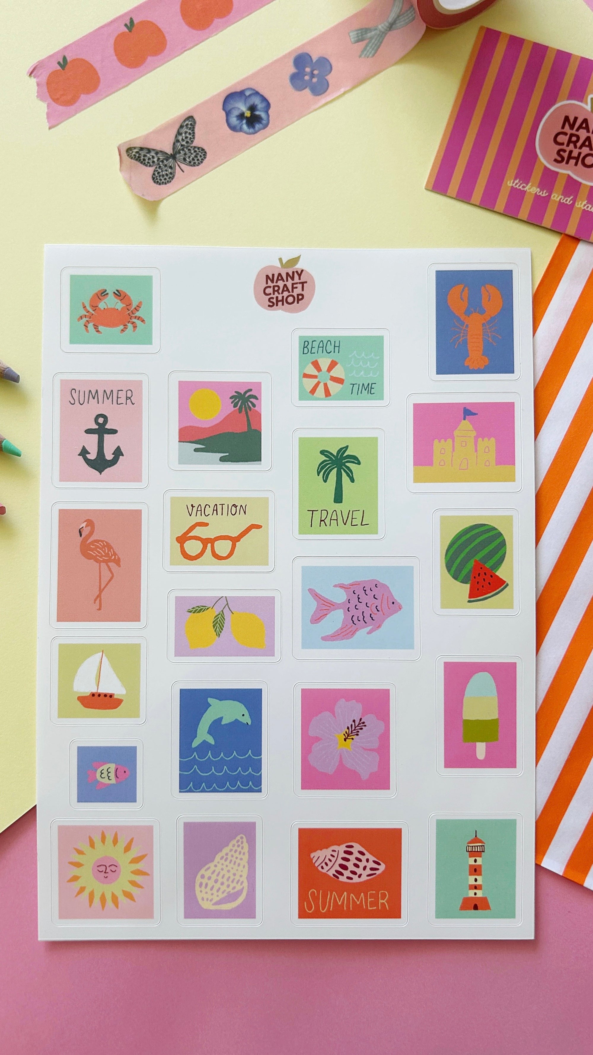 Planche stickers timbres été A5 🌴