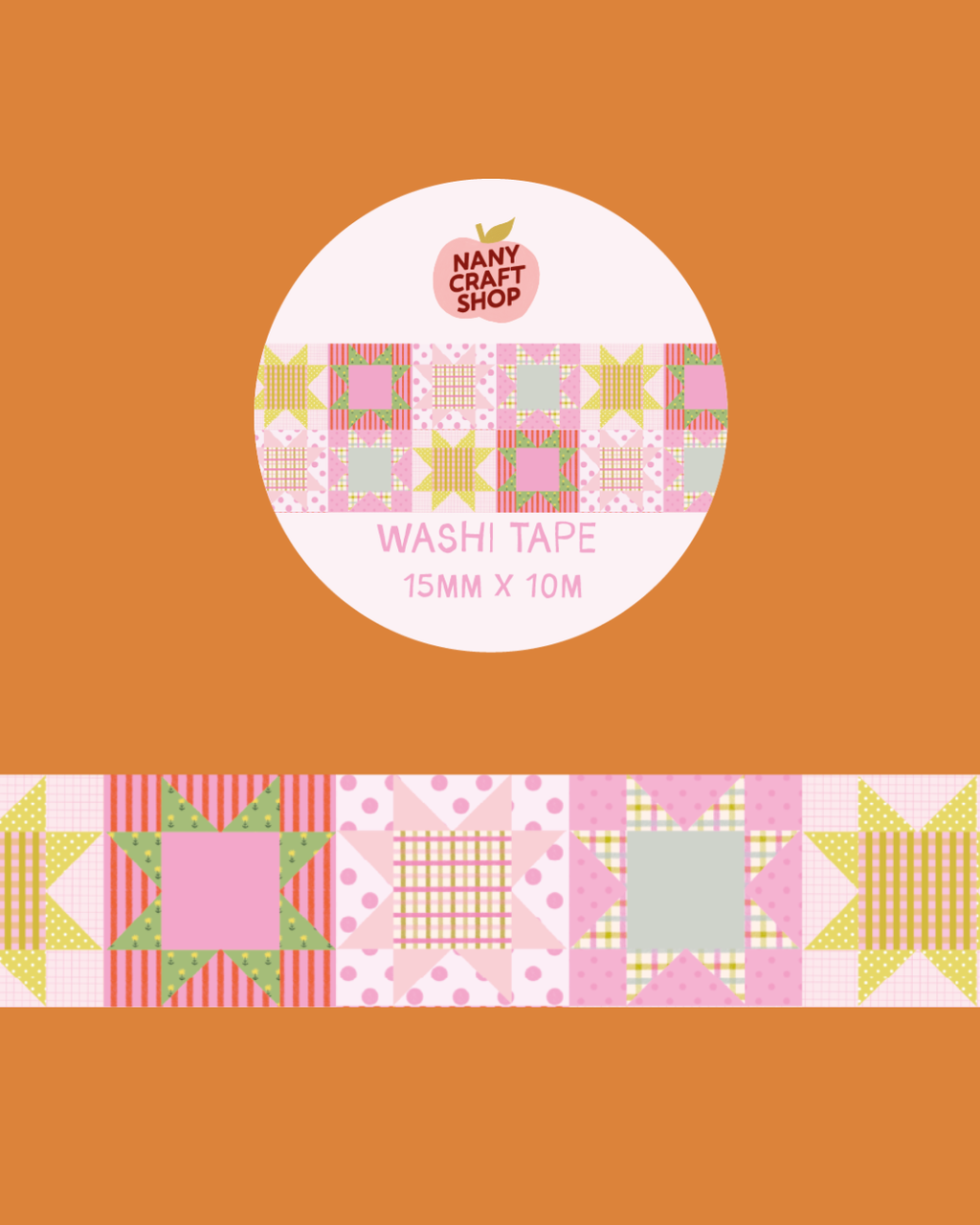 Ruban adhésif washi patchwork multicolore, rouleau et bande décorative