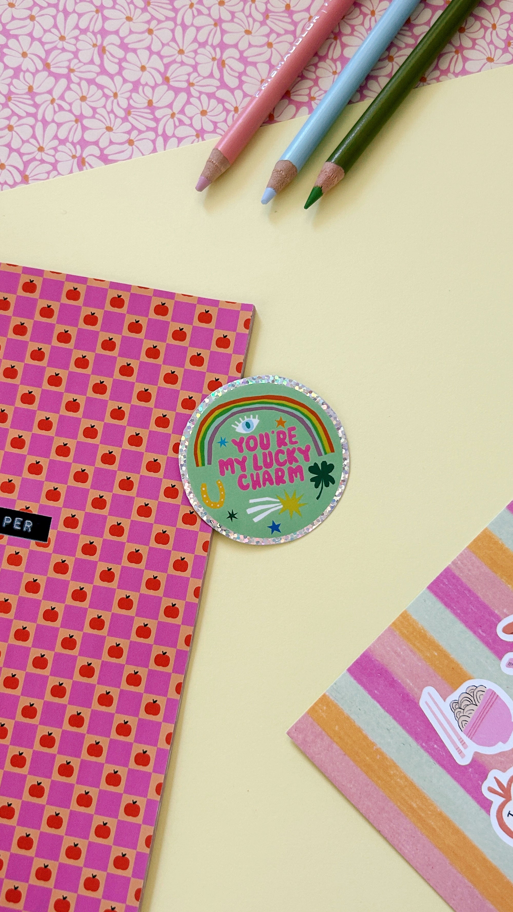 Lucky Charm glitter sticker