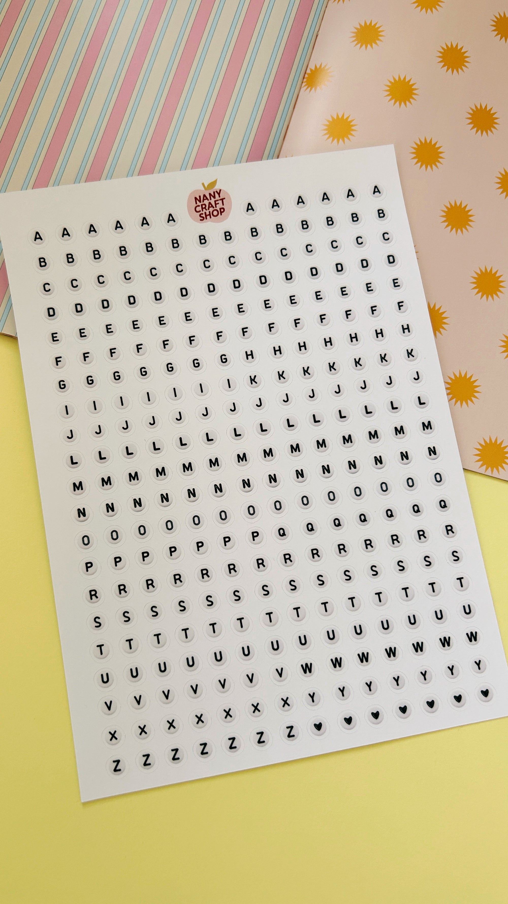 Planche sticker alphabet boutons A5