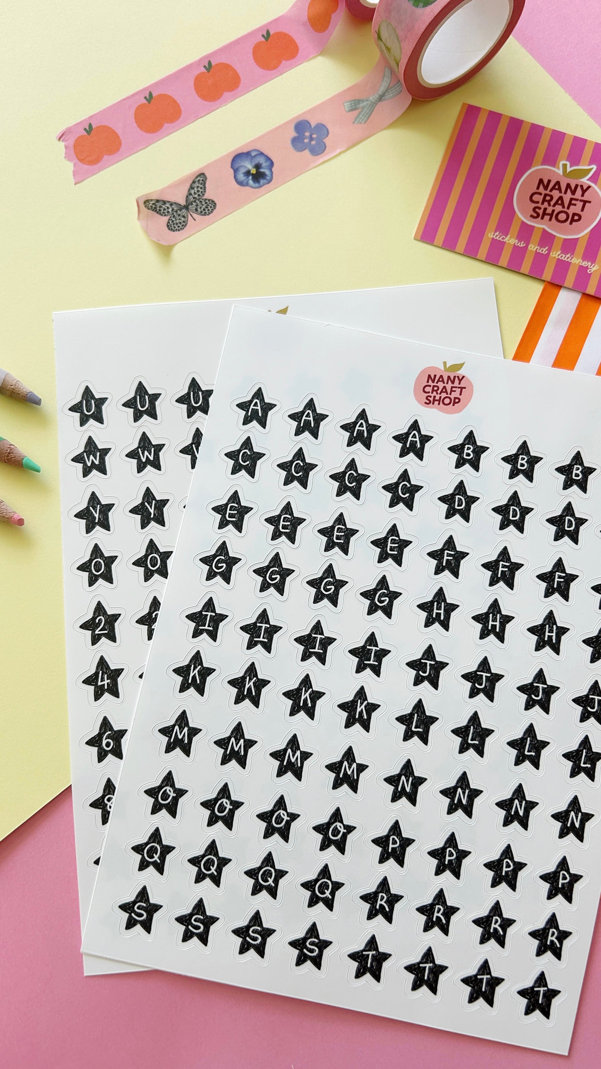 Star alphabet sticker sheet