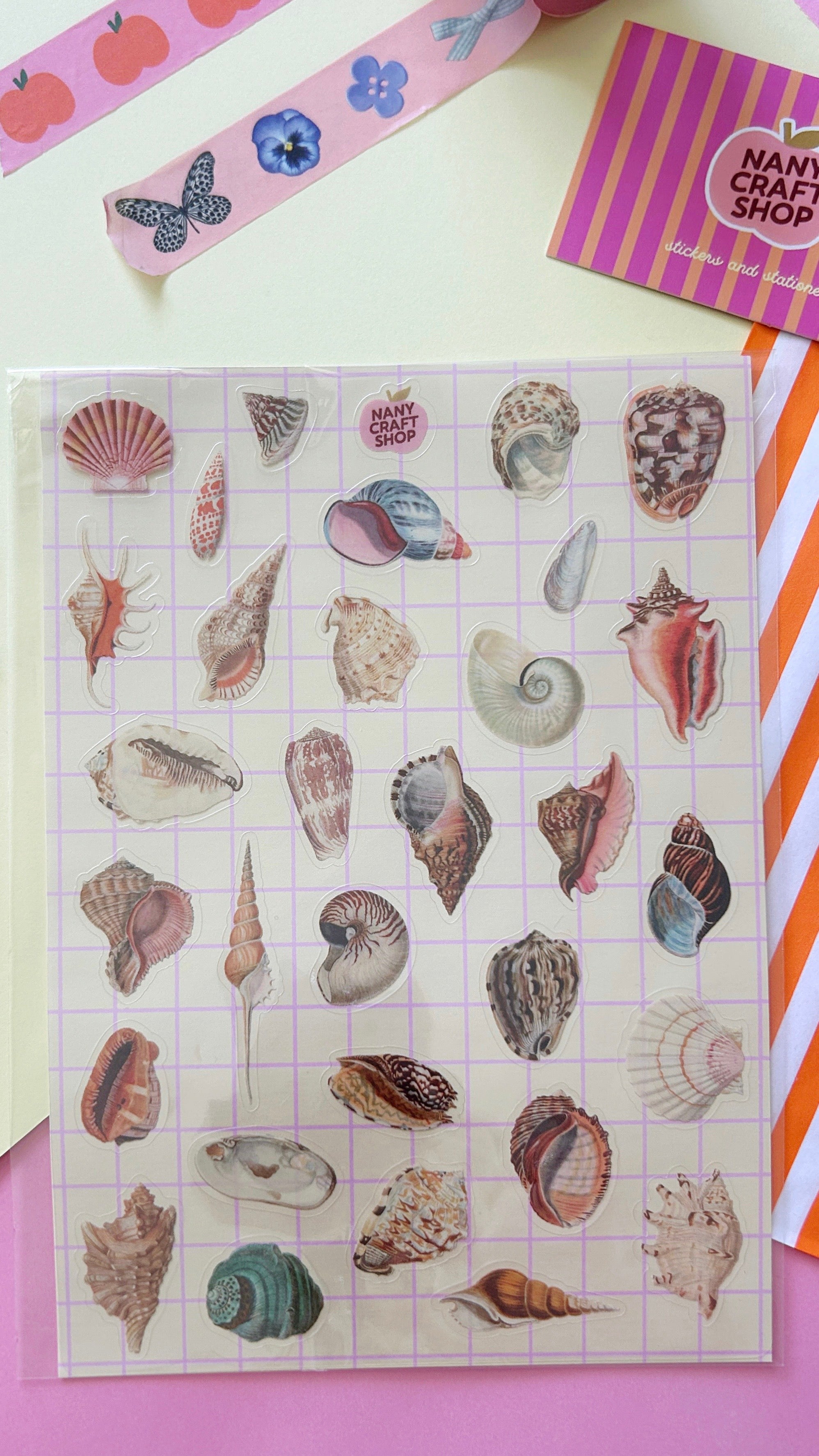 Planche stickers coquillages transparents A5 🐚