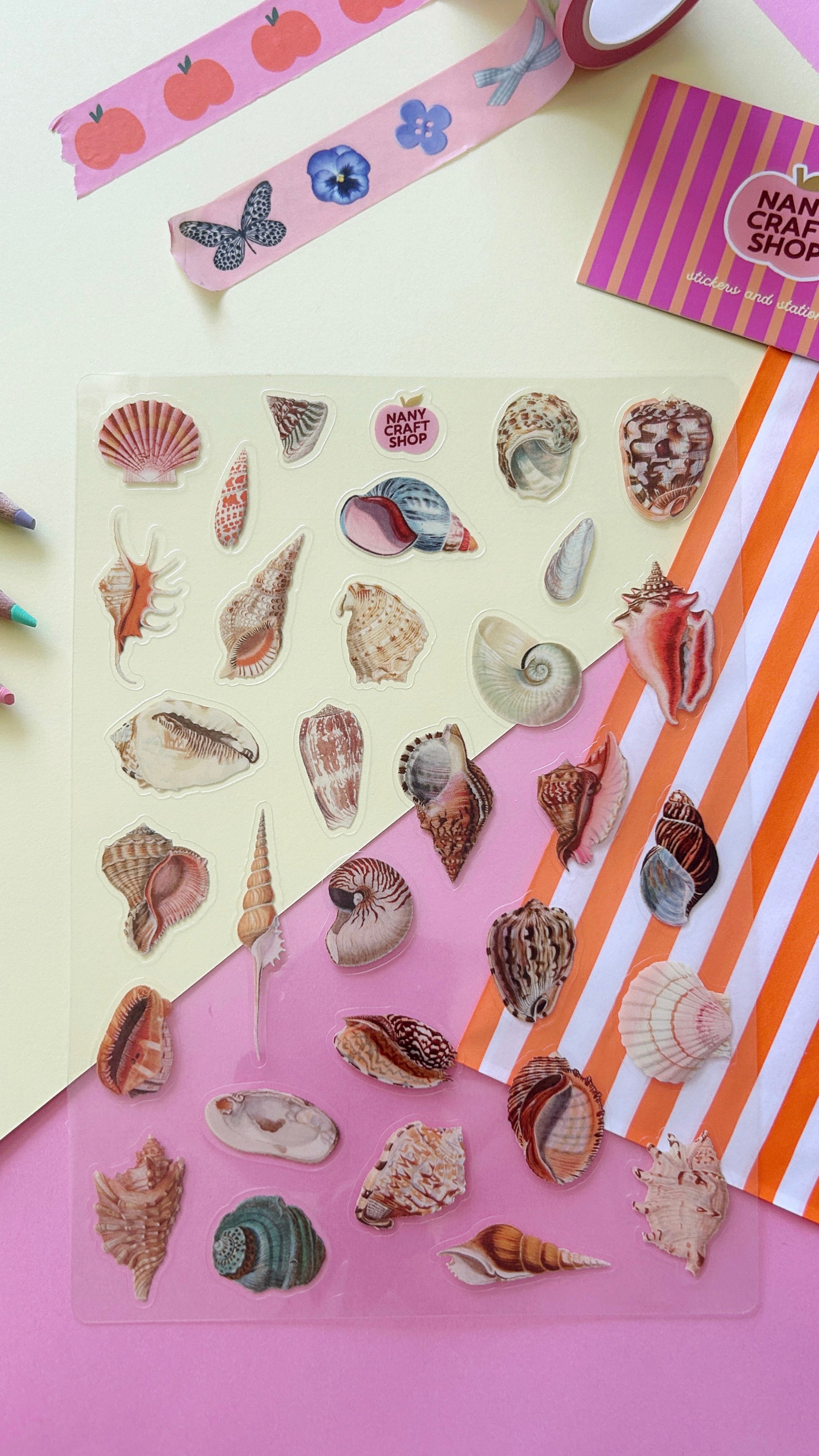 Planche stickers coquillages transparents A5 🐚