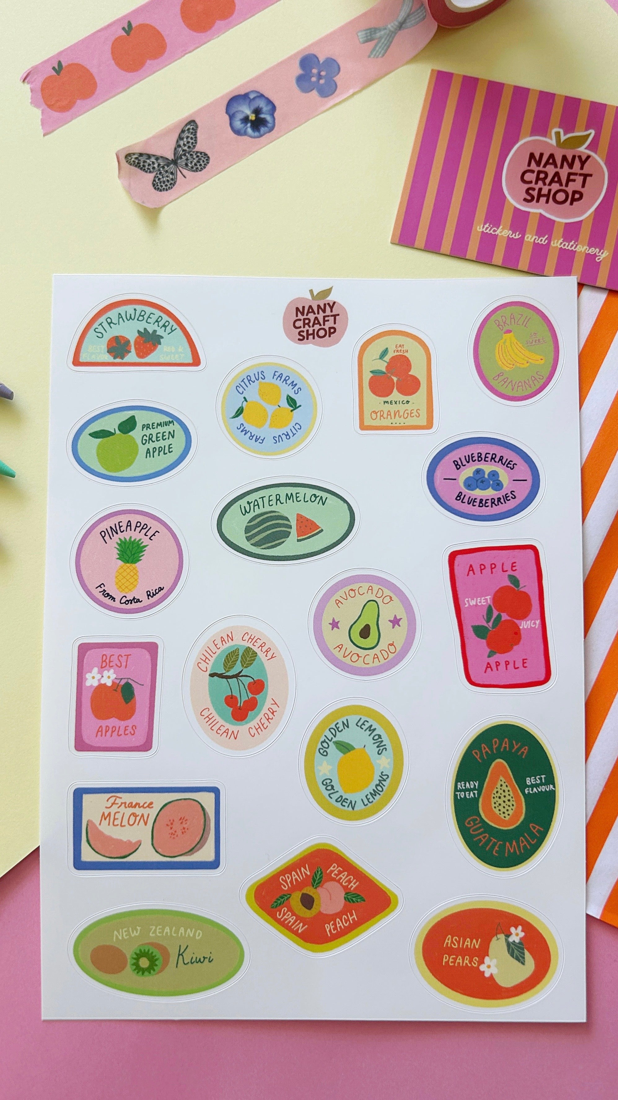 Planche stickers étiquettes fruits A5 🍊