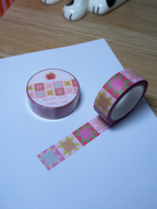 Ruban washi patchwork multicolore avec motif patchés, rouleau et bande étendue