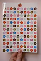 Planche sticker alphabet boutons colorés A5