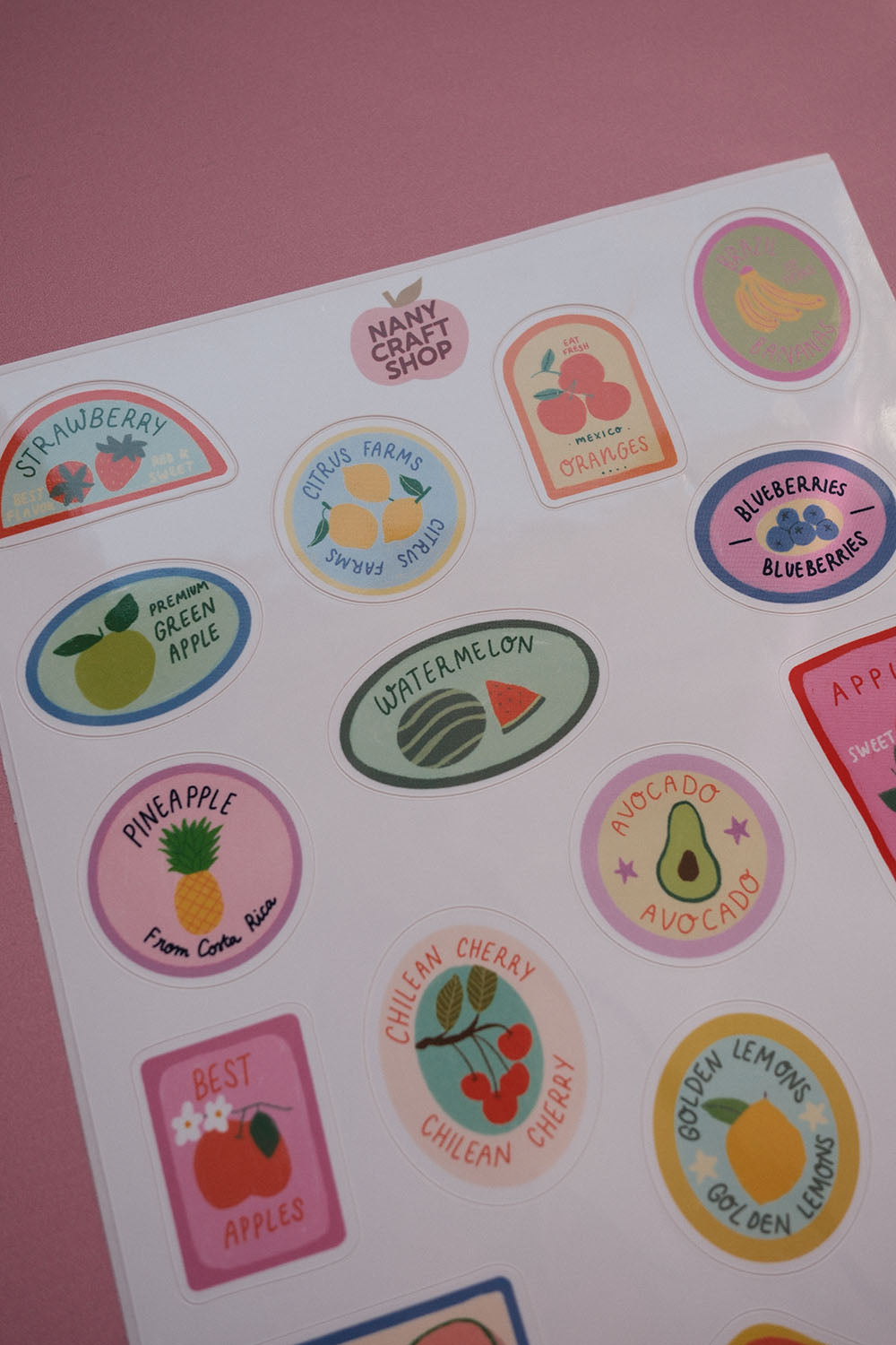 Planche stickers étiquettes fruits A5 🍊