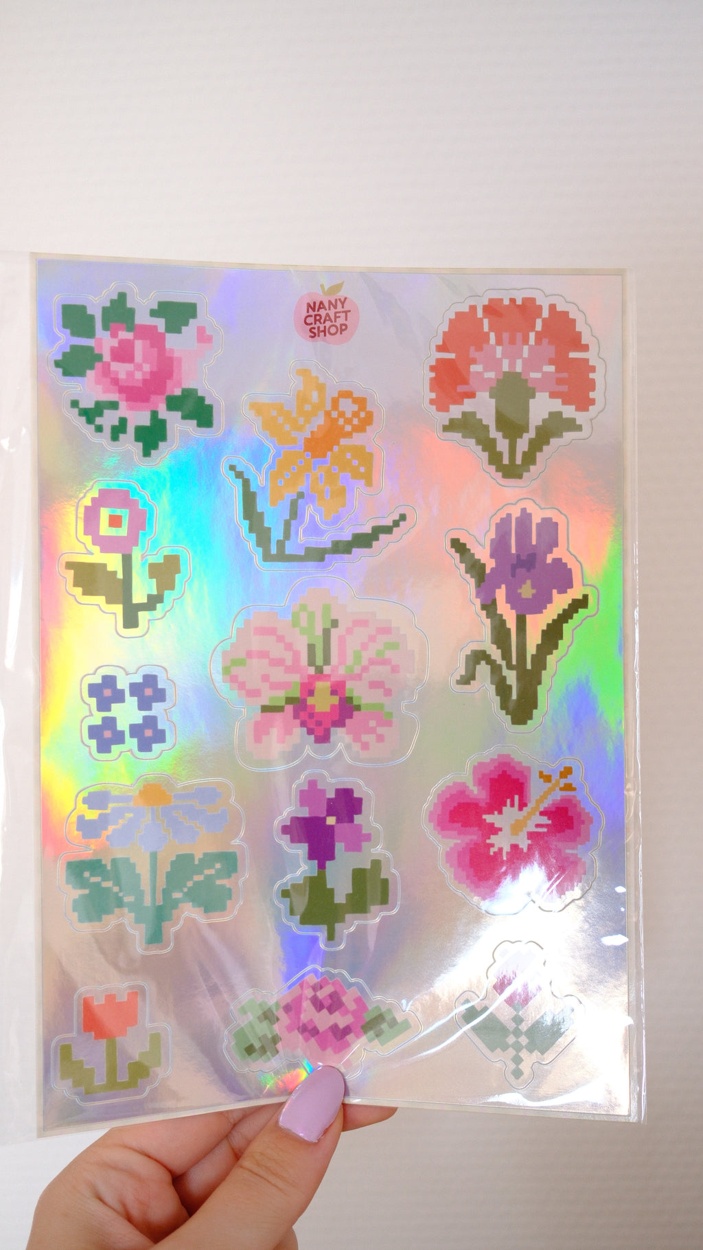 Planche stickers A5 fleurs holographiques