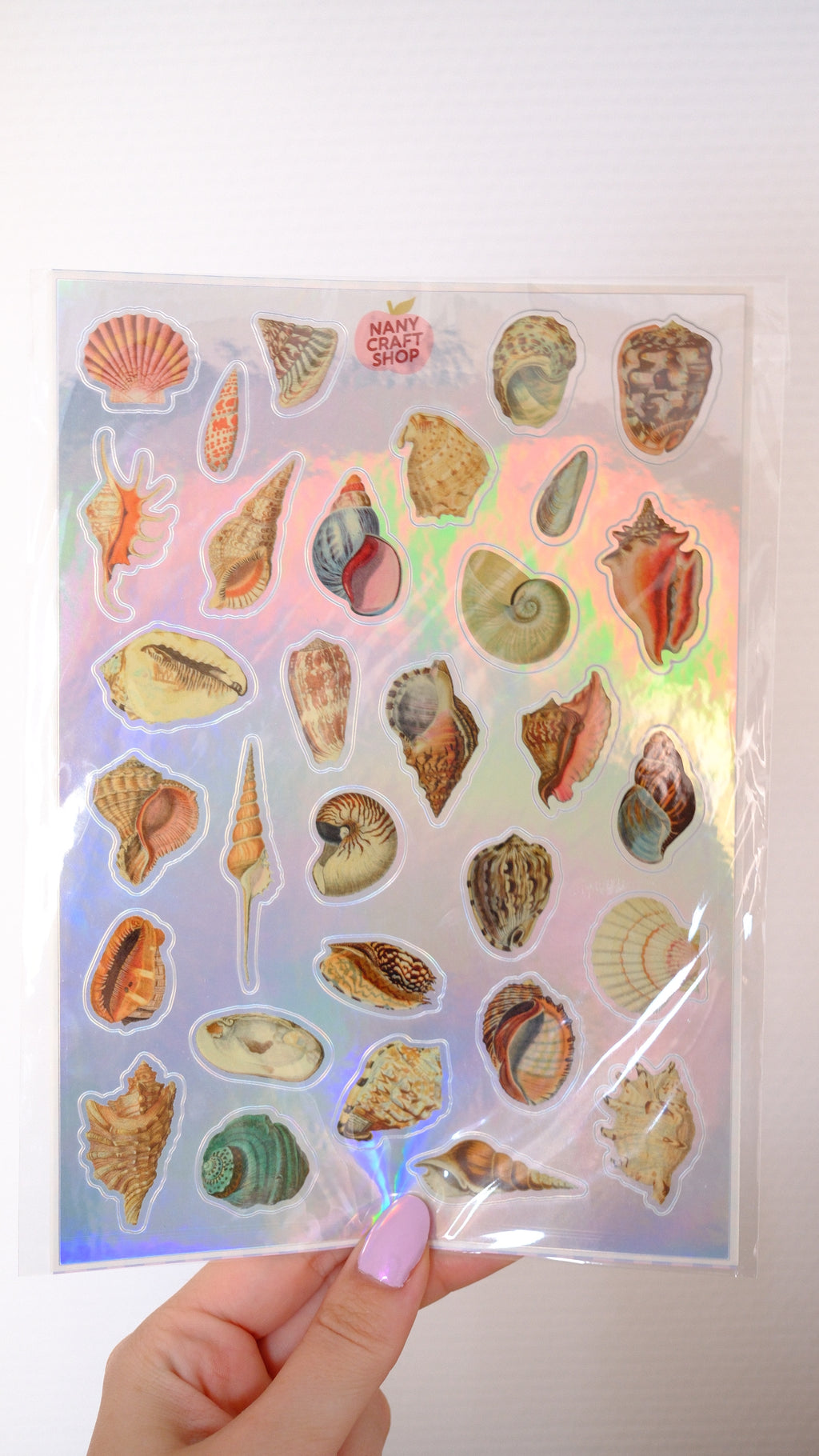 Planche stickers A5 Coquillages Holographiques