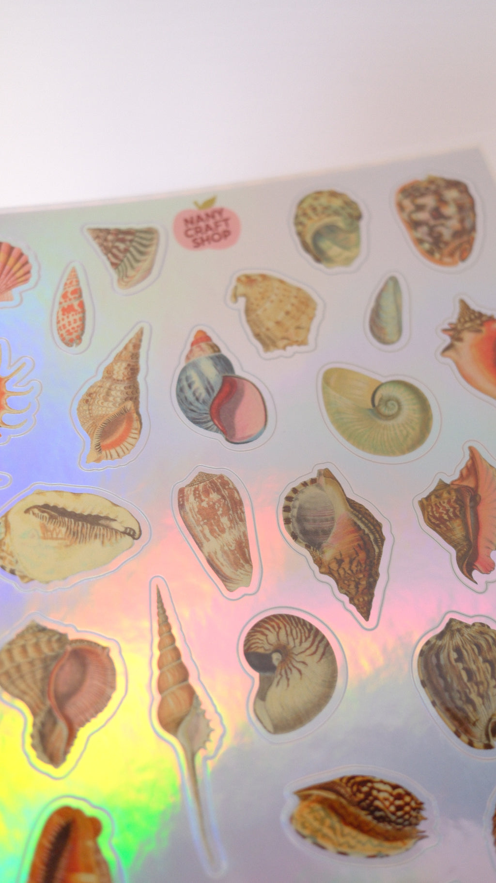 Planche stickers A5 Coquillages Holographiques