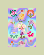 Planche stickers A5 fleurs holographiques