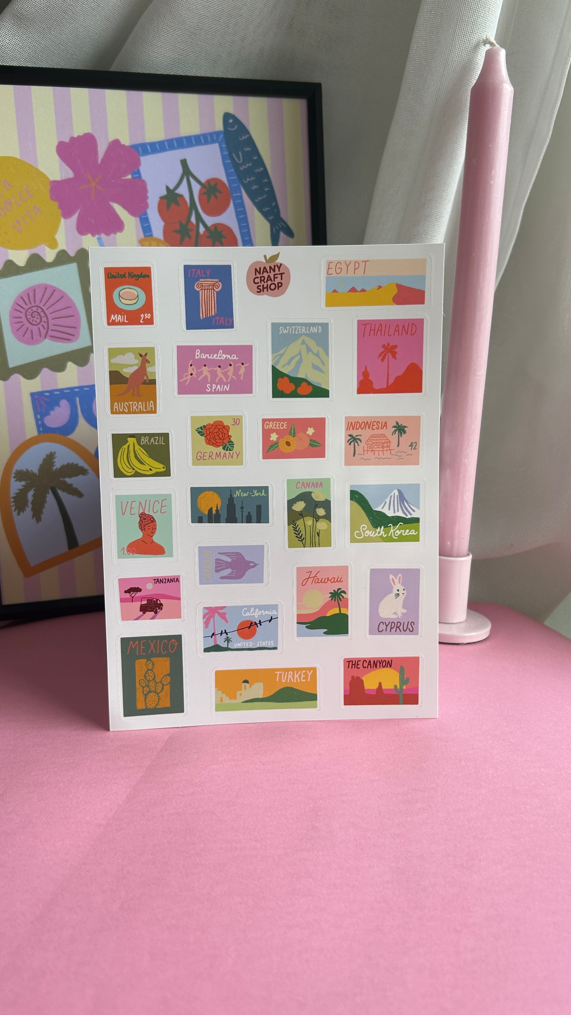 Planche stickers timbres du monde A5 🌍