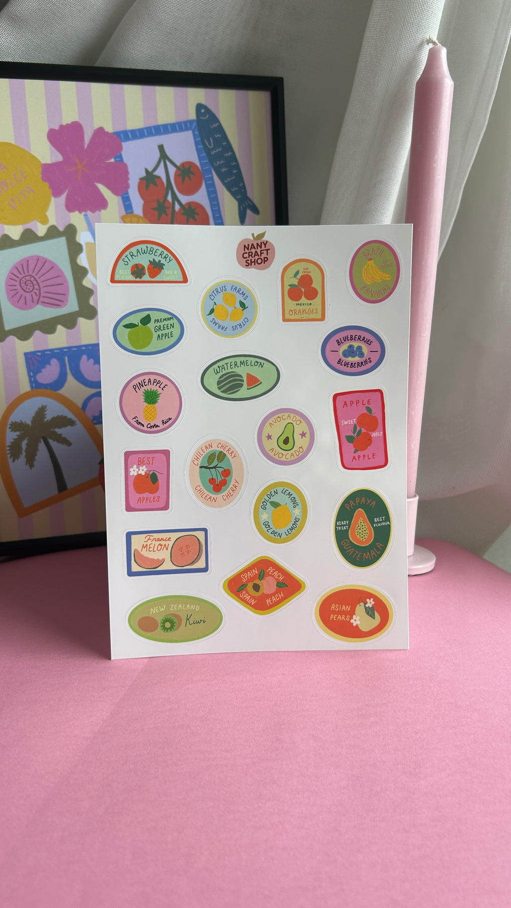 Planche stickers étiquettes fruits A5 🍊