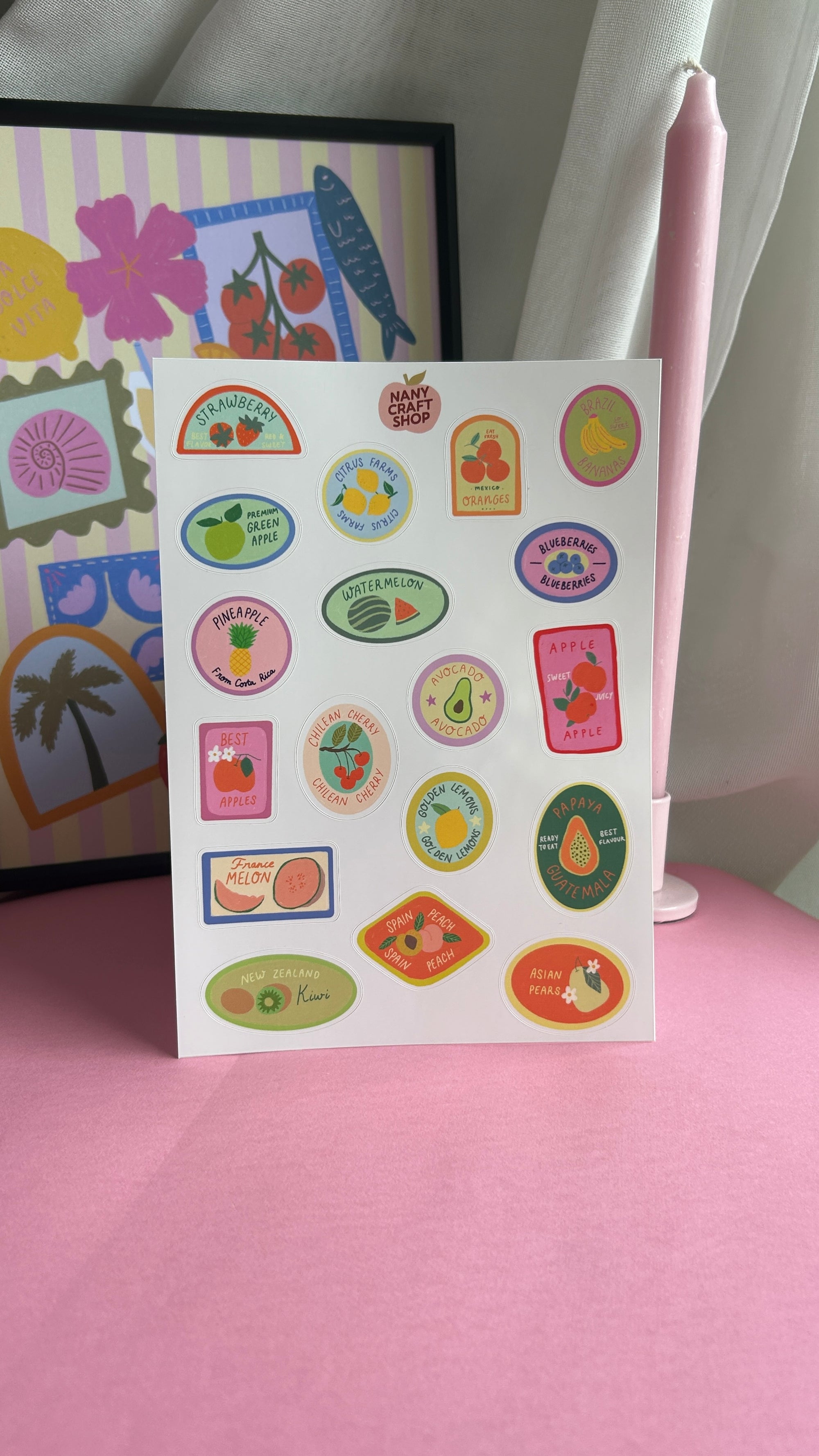 Planche stickers étiquettes fruits A5 🍊