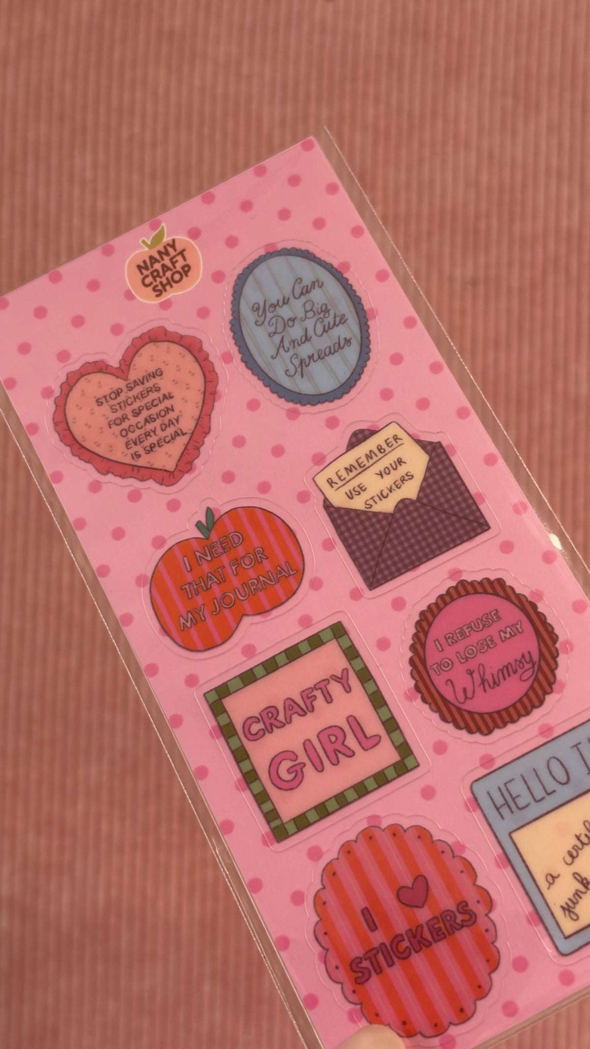 Planche transparente rose de stickers aux messages créatifs pour journaling et papeterie par Nany Craft Shop