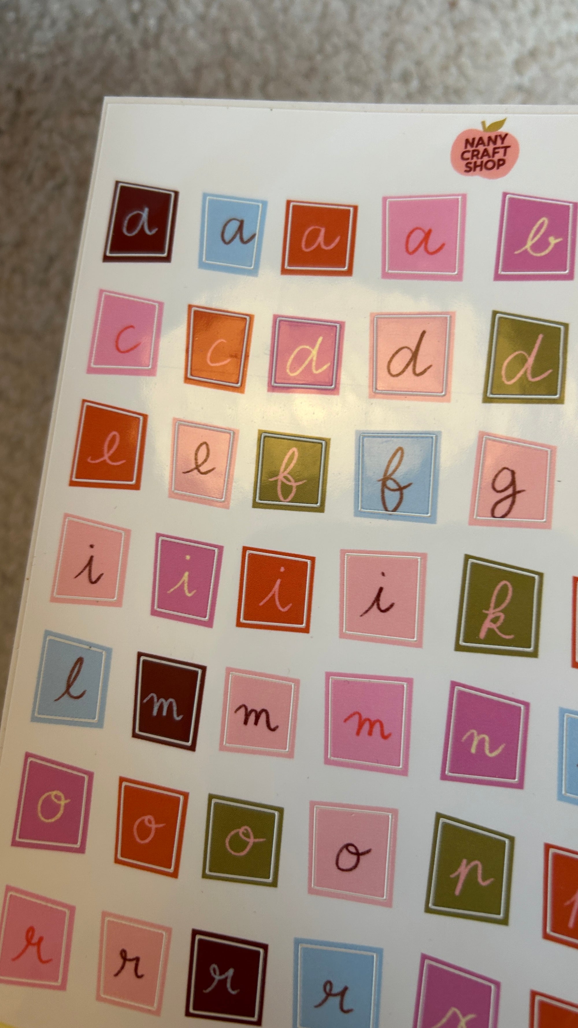 Planche stickers A5 alphabet multicolores