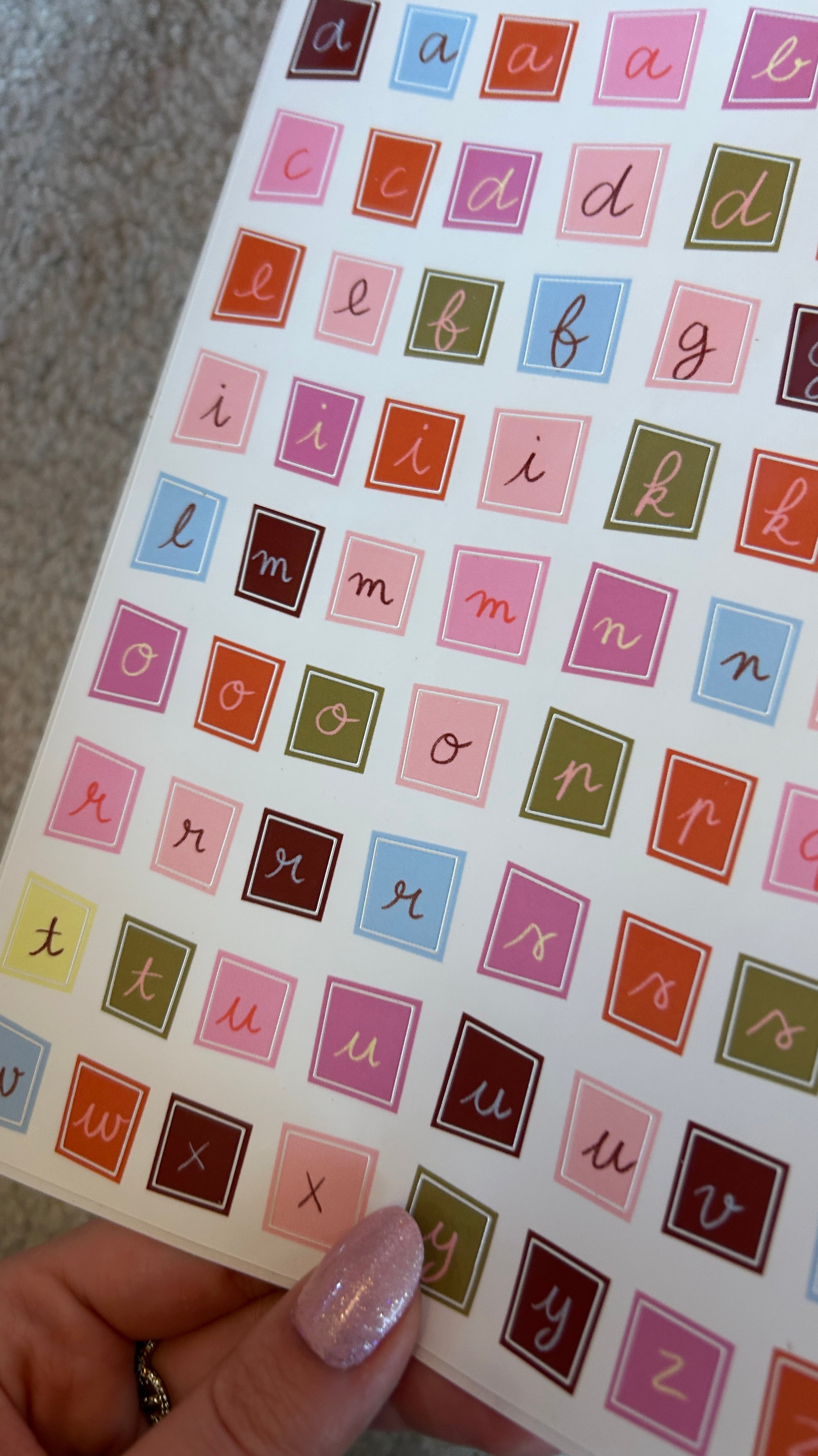 Planche stickers A5 alphabet multicolores