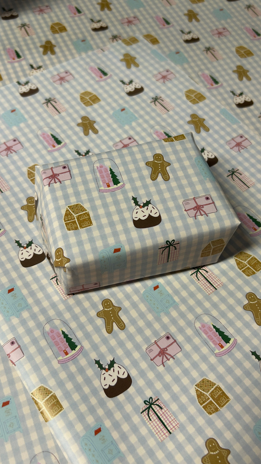 Papier cadeau vichy bleu Noël 🎄