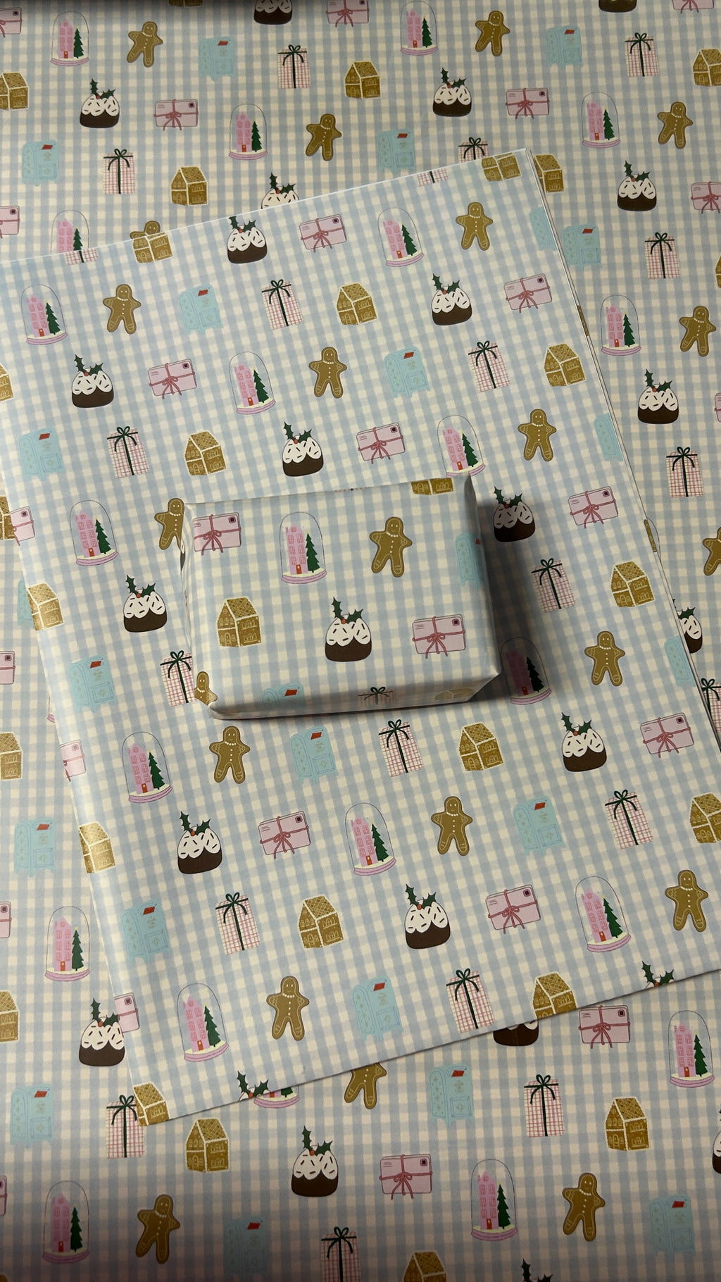 Papier cadeau vichy bleu Noël 🎄