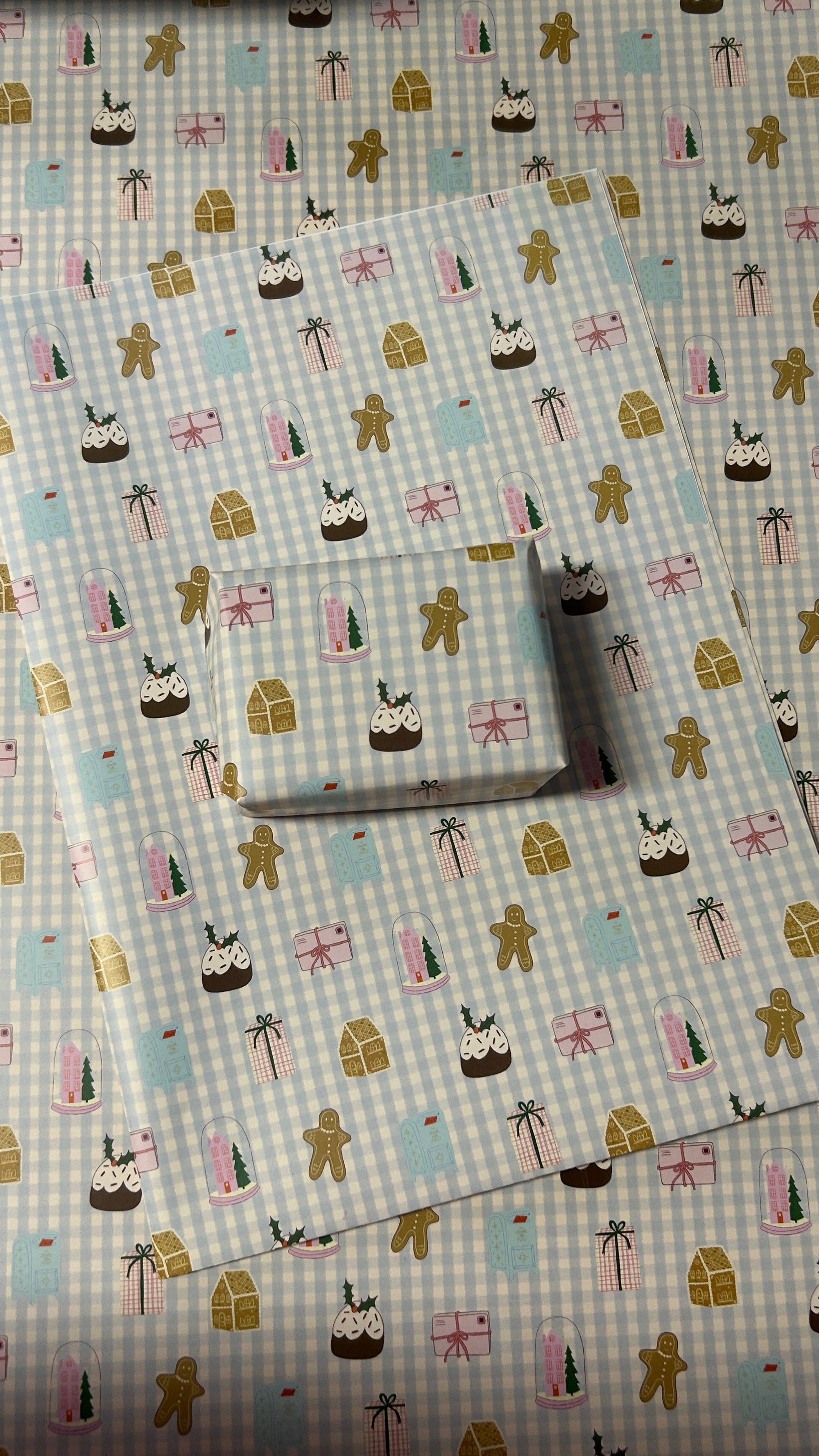 Papier cadeau vichy bleu Noël 🎄