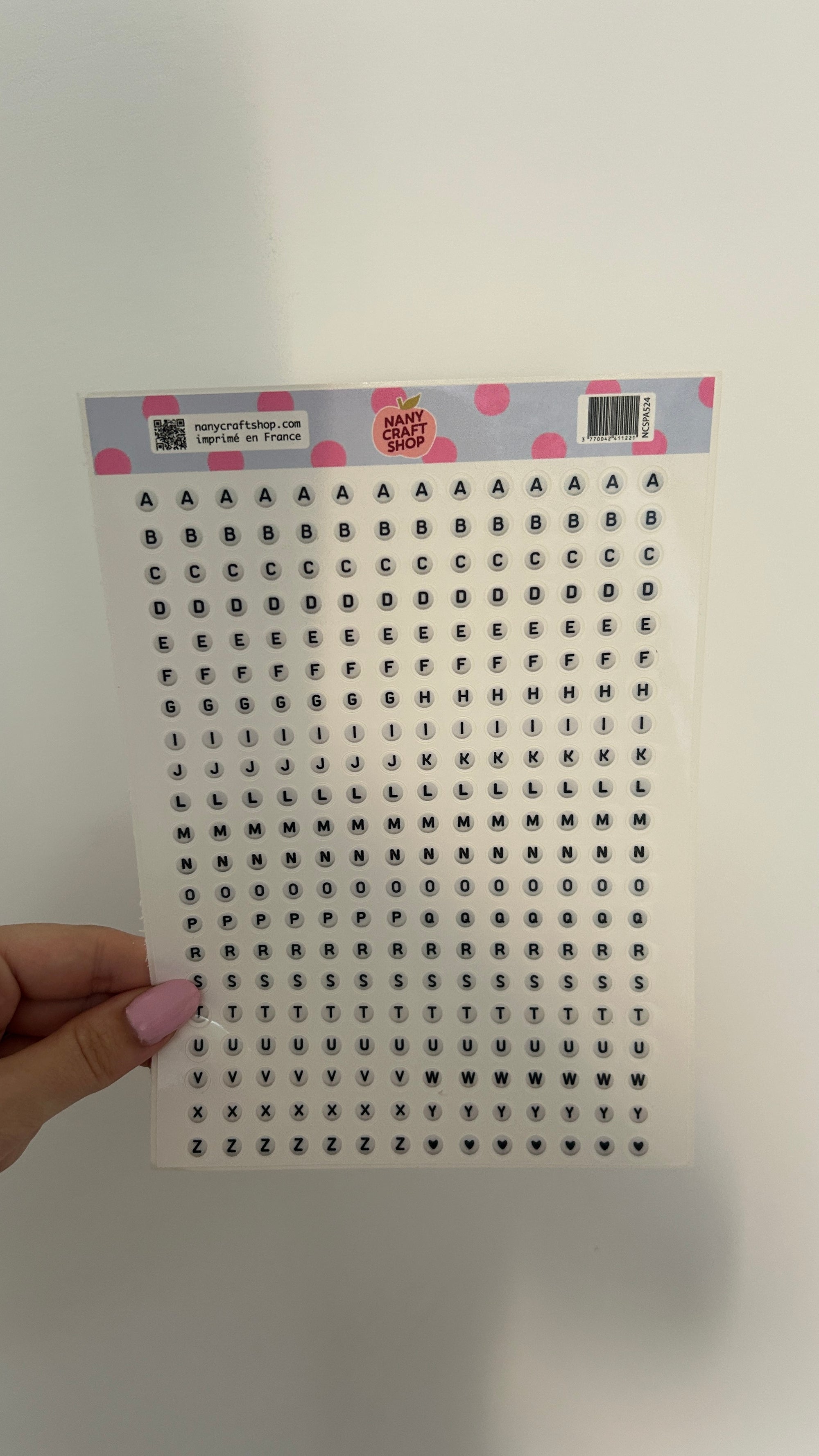 Planche sticker A5 alphabet perles