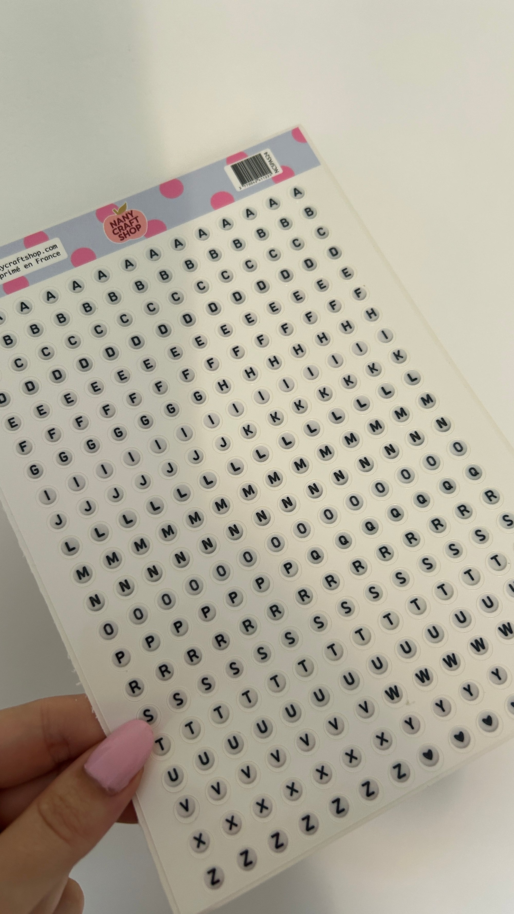 Planche sticker A5 alphabet perles