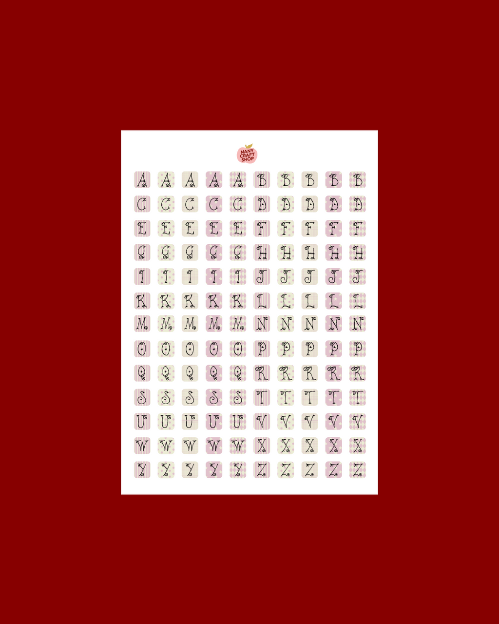 Planche sticker A5 alphabet coquette
