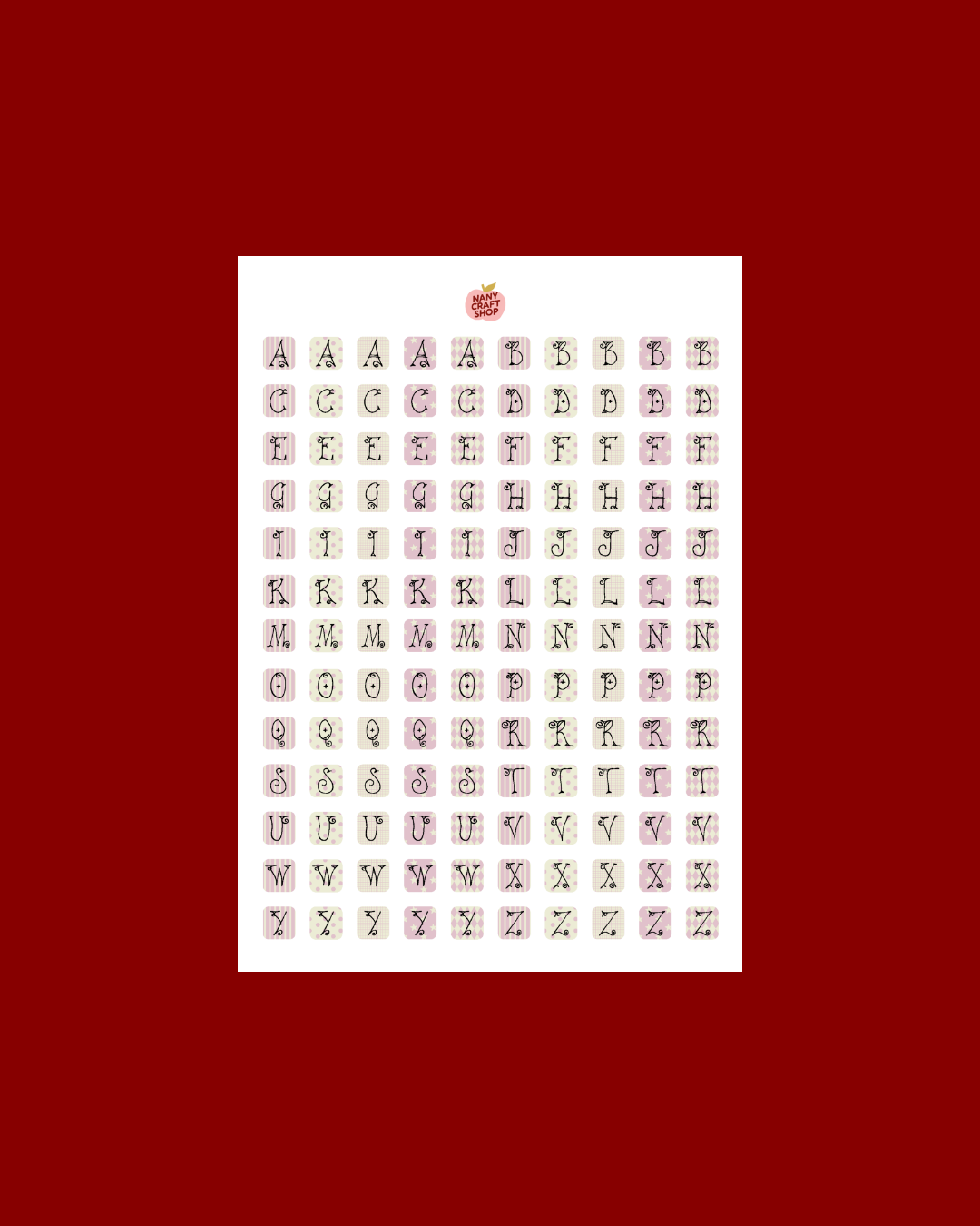 Planche sticker A5 alphabet coquette