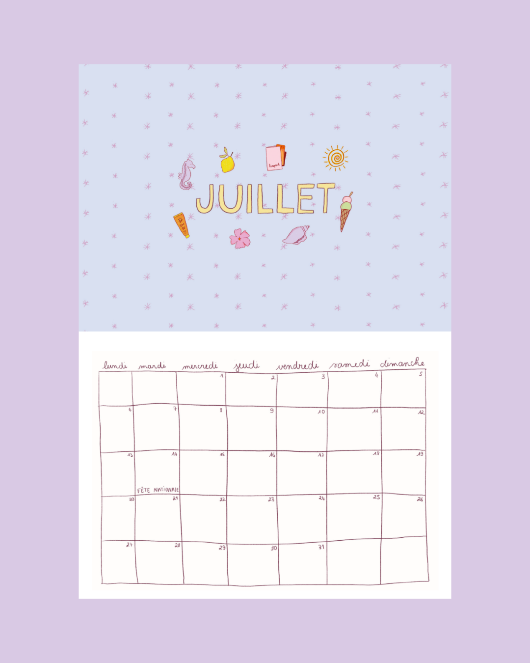 Calendrier 2026 - A4 - planche de stickers comprise !