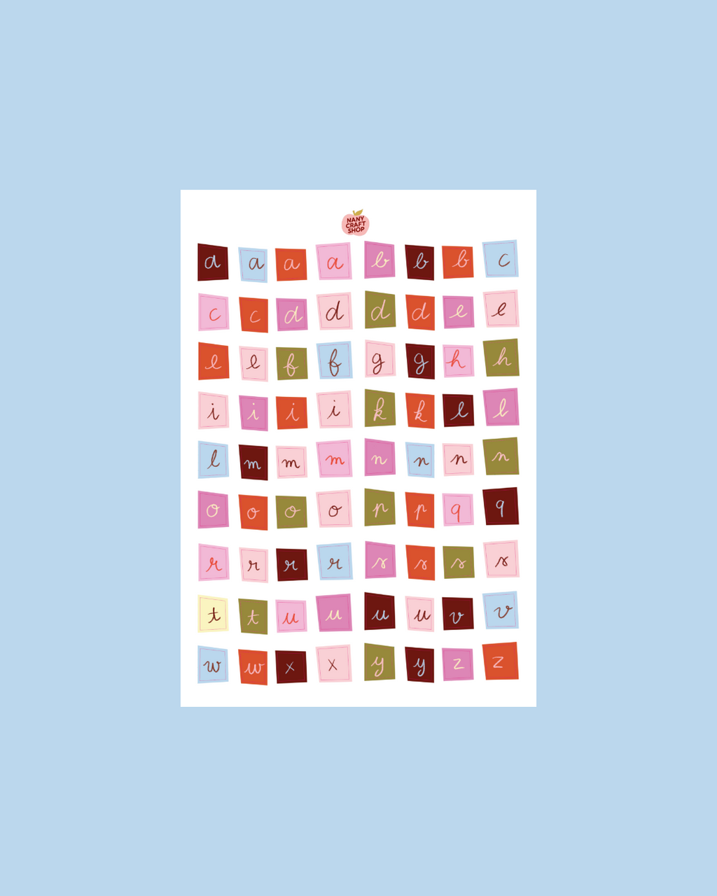 Planche stickers A5 alphabet multicolores
