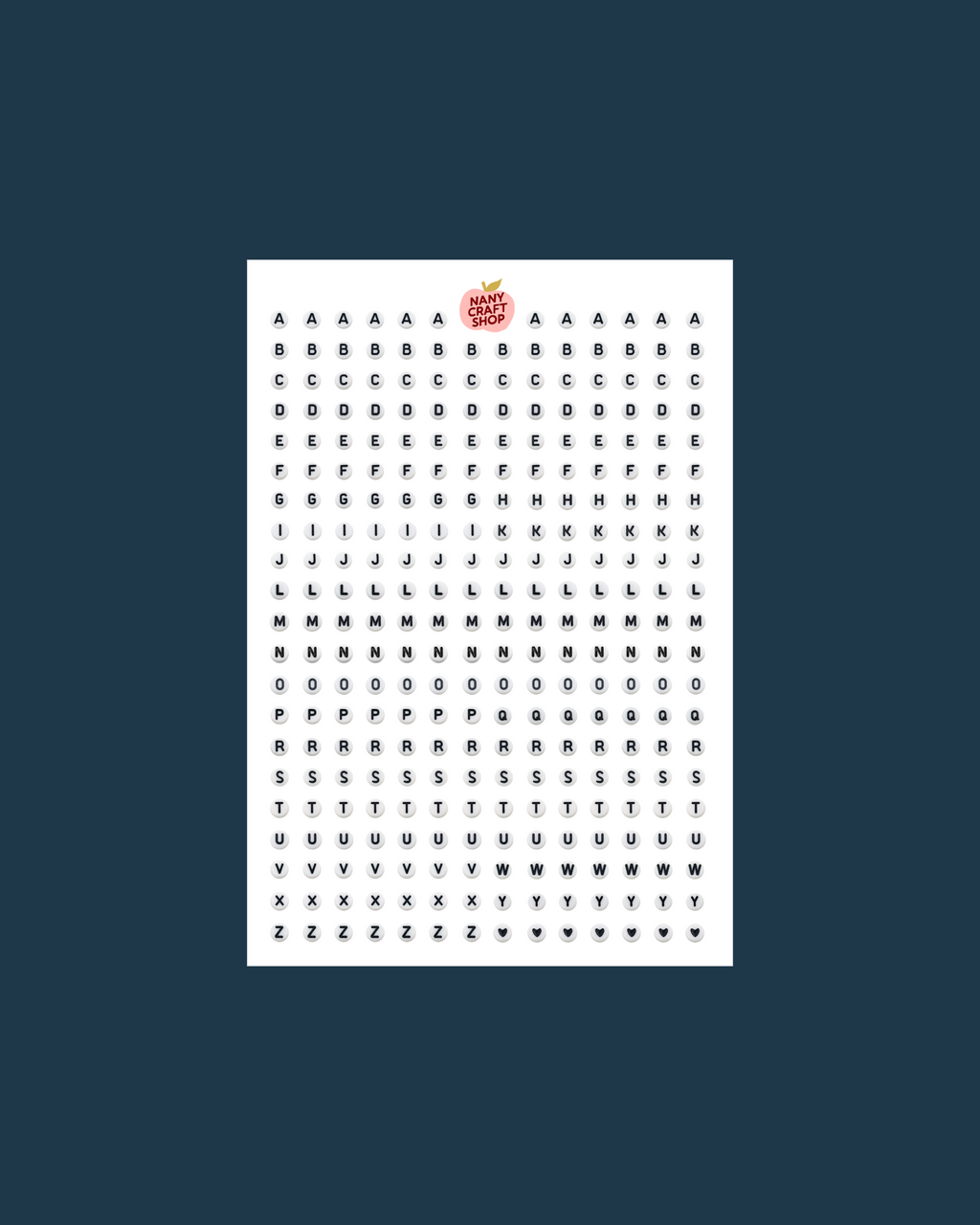 A5-Bogen mit Alphabet-Button-Aufklebern