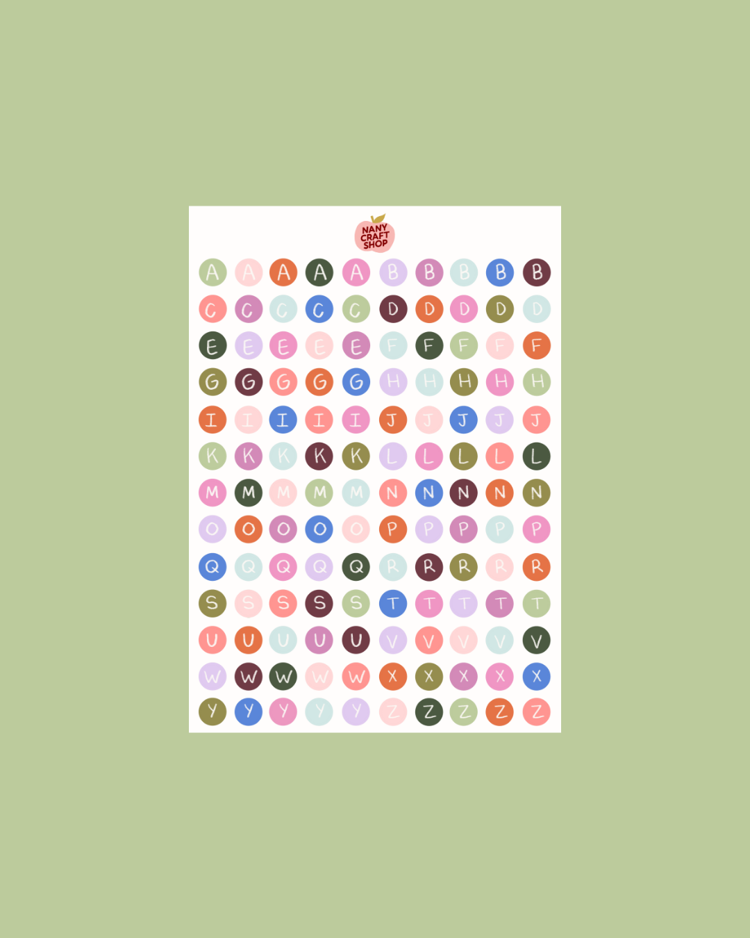 A5-Bogen mit Alphabet-Button-Aufklebern