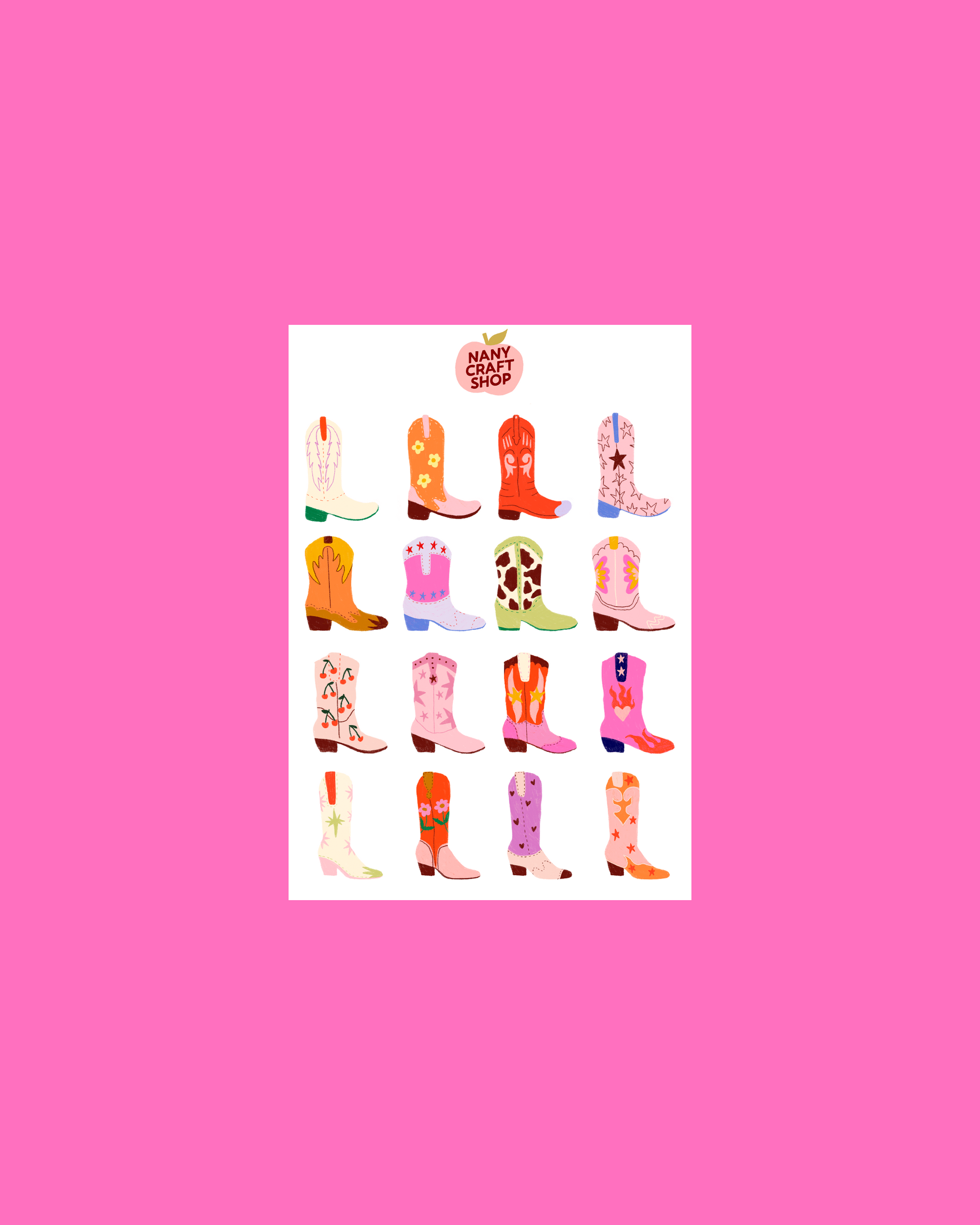 Cowboy boot sticker sheet A6