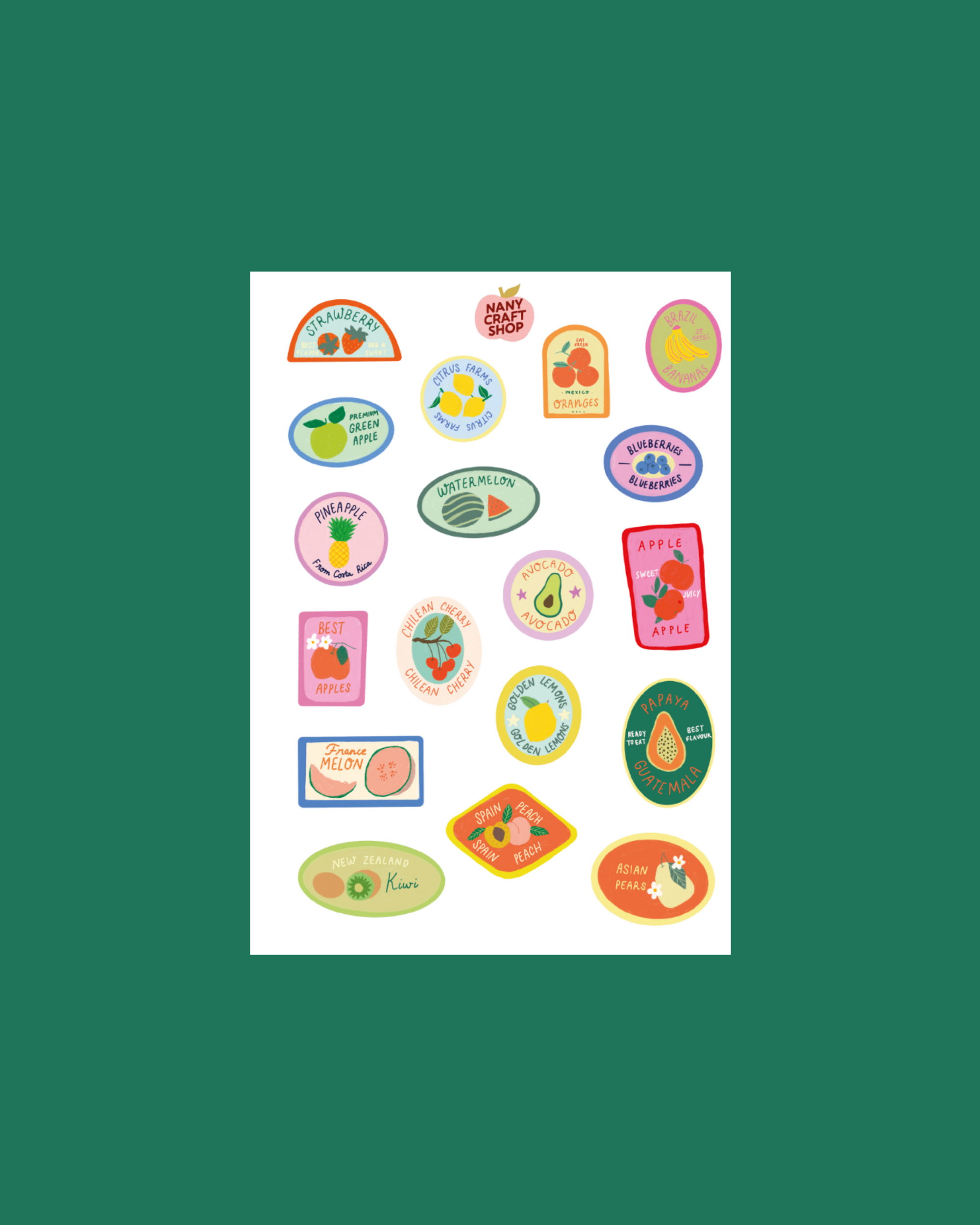 Planche stickers étiquettes fruits A5 🍊
