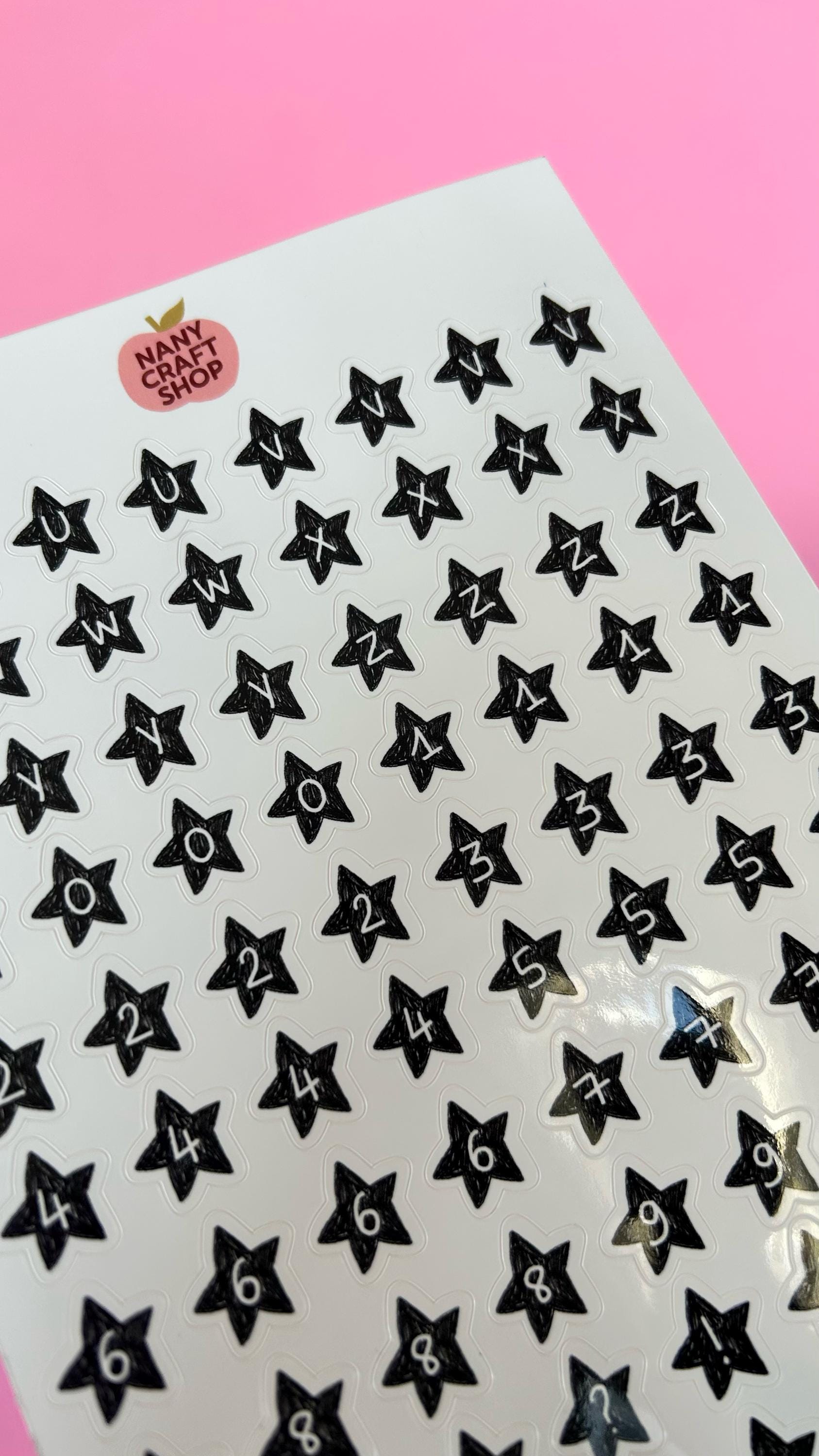 Feuille d'autocollants alphabet et chiffres étoiles - Autocollants de journal, scrapbooking, junk journal, bullet journal - stickers, cute
