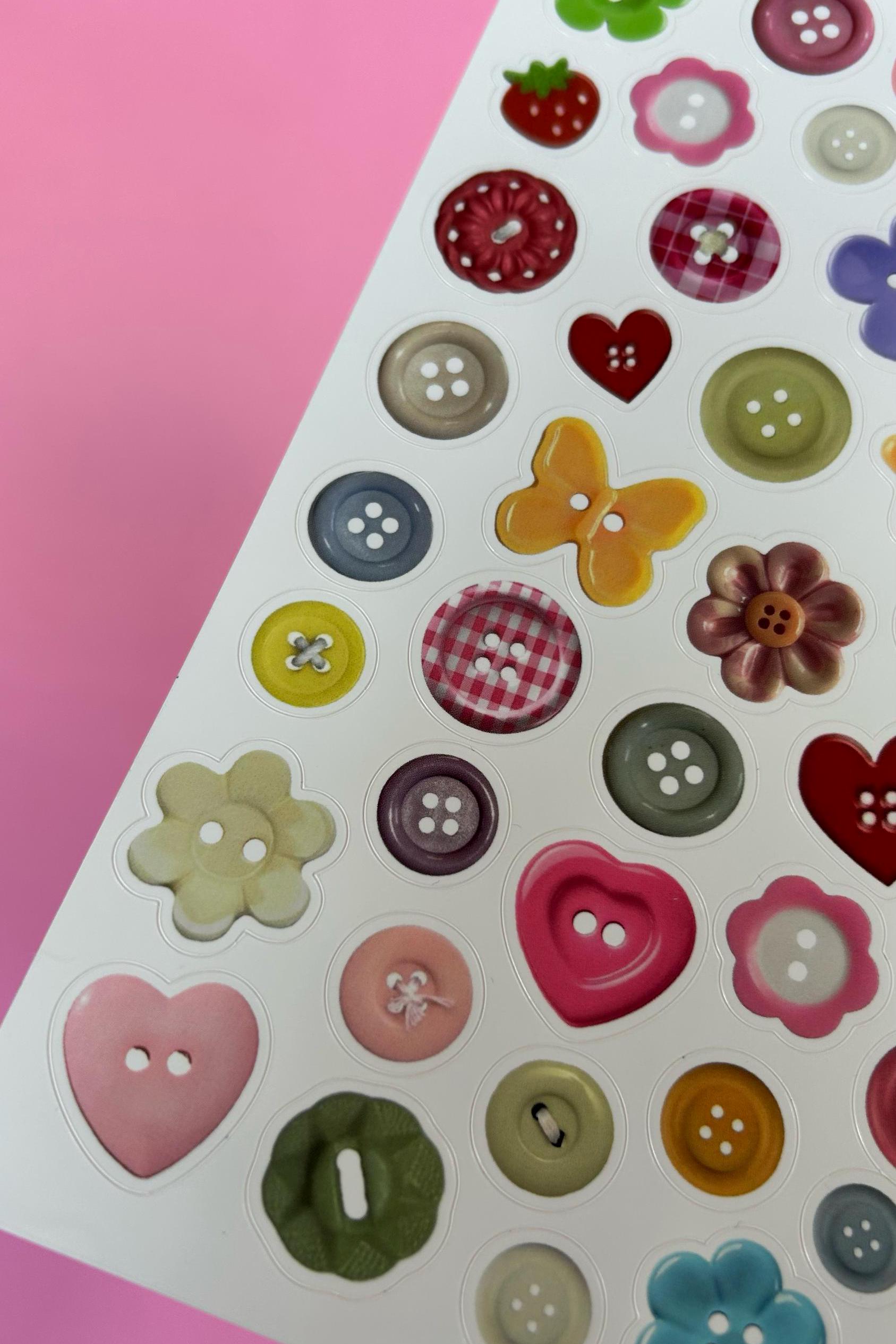 Feuille d'autocollants boutons A5 - Autocollants de journal, scrapbooking, junk journal, bullet journal - stickers, cute