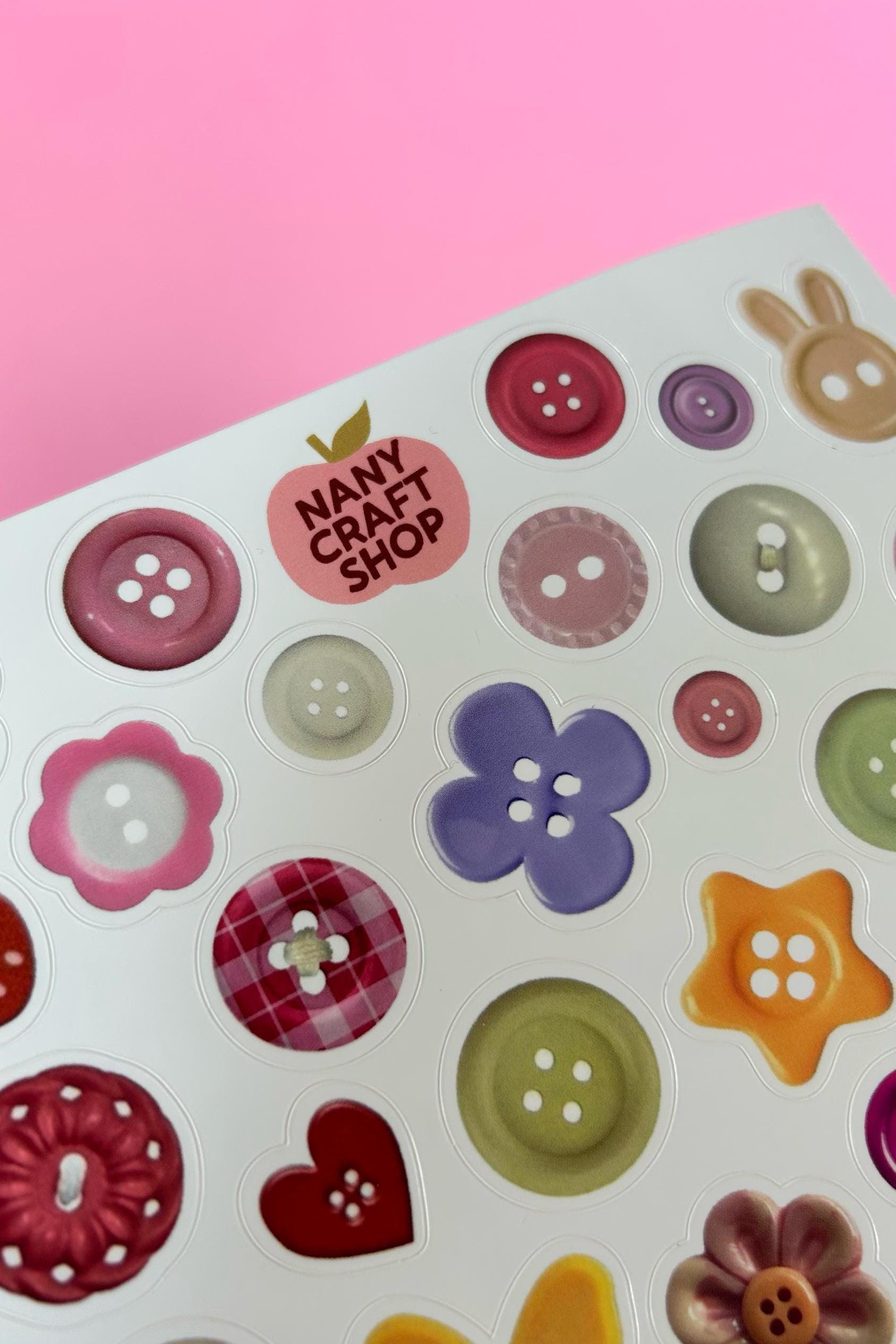 Feuille d'autocollants boutons A5 - Autocollants de journal, scrapbooking, junk journal, bullet journal - stickers, cute