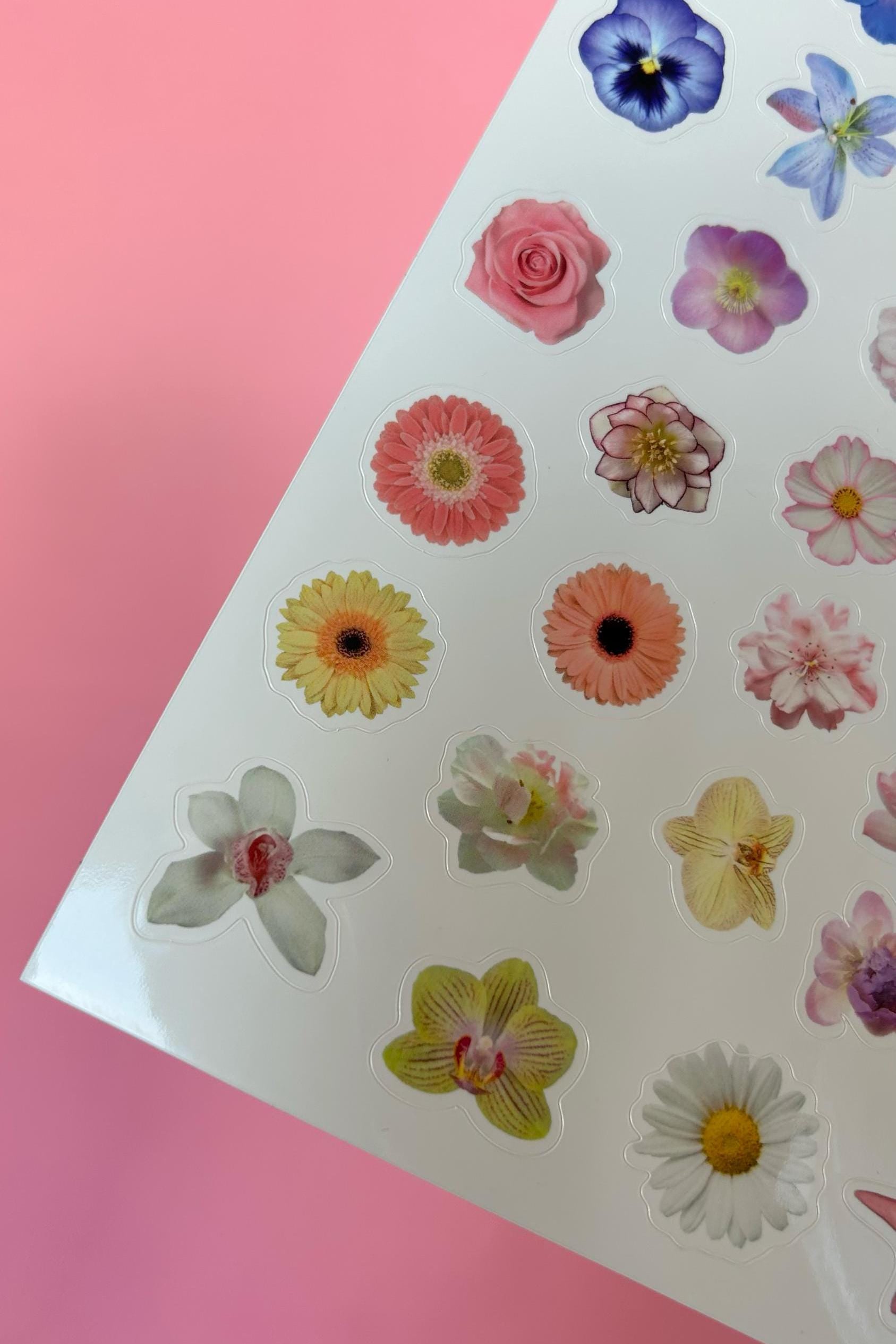 Feuille d'autocollants fleurs A5 - Autocollants de journal, scrapbooking, junk journal, bullet journal - stickers, cute