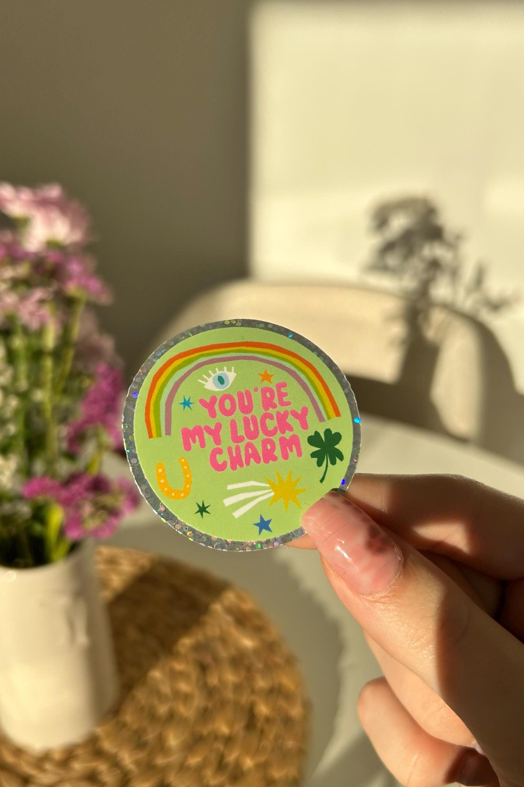 Sticker Paillettes Lucky Charm - Stickers, autocollants de journal, scrapbooking, junk journal, bullet journal - rose et bordeau